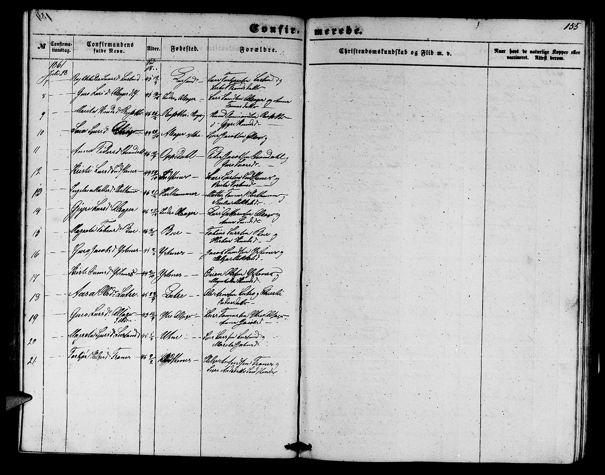 Ullensvang sokneprestembete, SAB/A-78701/H/Hab: Parish register (copy) no. E 6, 1857-1886, p. 155