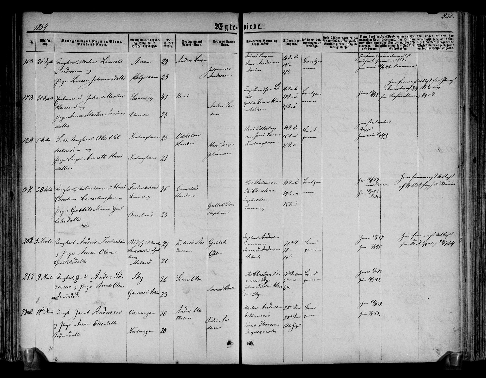 Brunlanes kirkebøker, AV/SAKO-A-342/F/Fa/L0005: Parish register (official) no. I 5, 1862-1877, p. 250