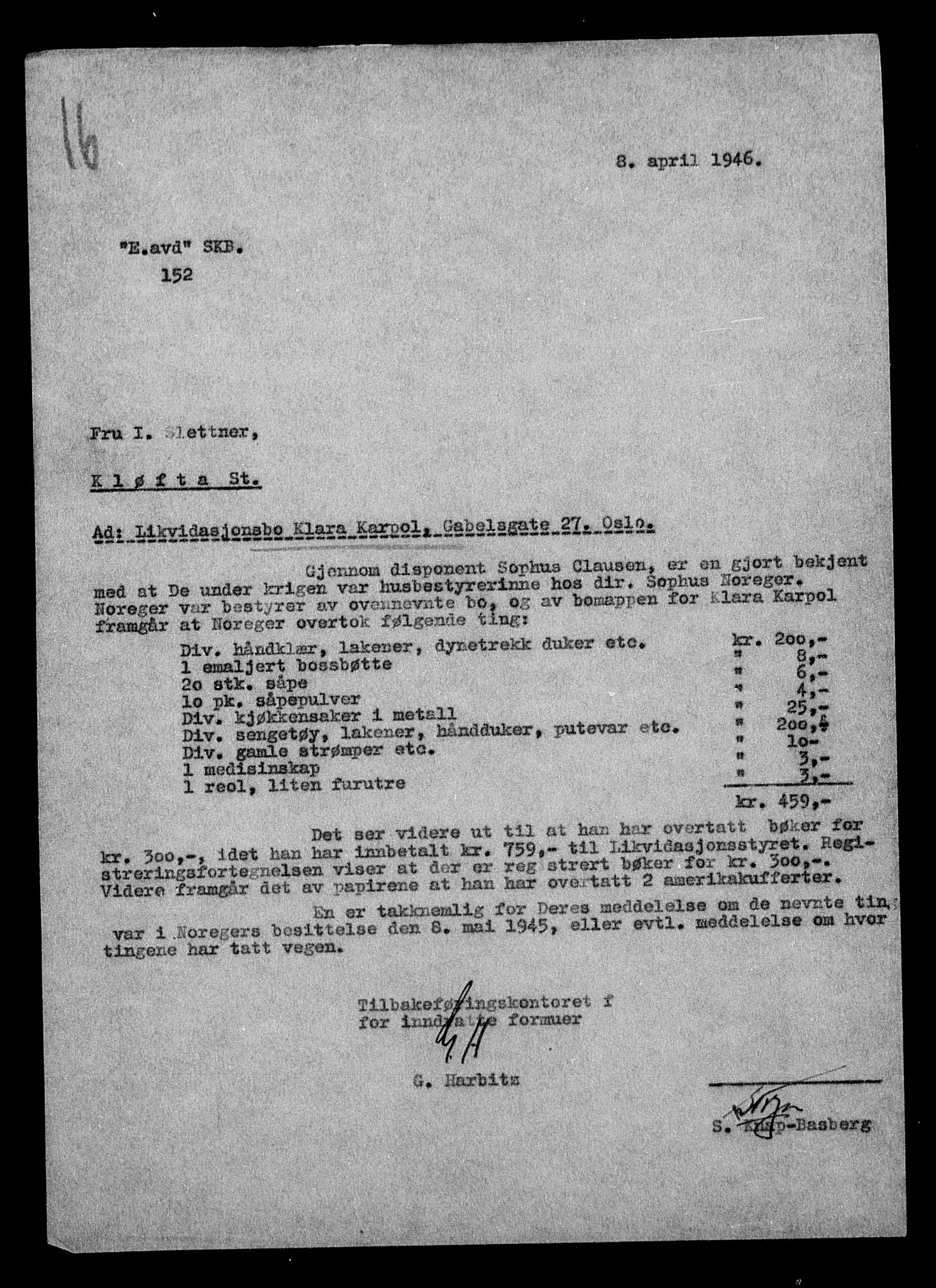 Justisdepartementet, Tilbakeføringskontoret for inndratte formuer, AV/RA-S-1564/H/Hc/Hcc/L0949: --, 1945-1947, p. 404