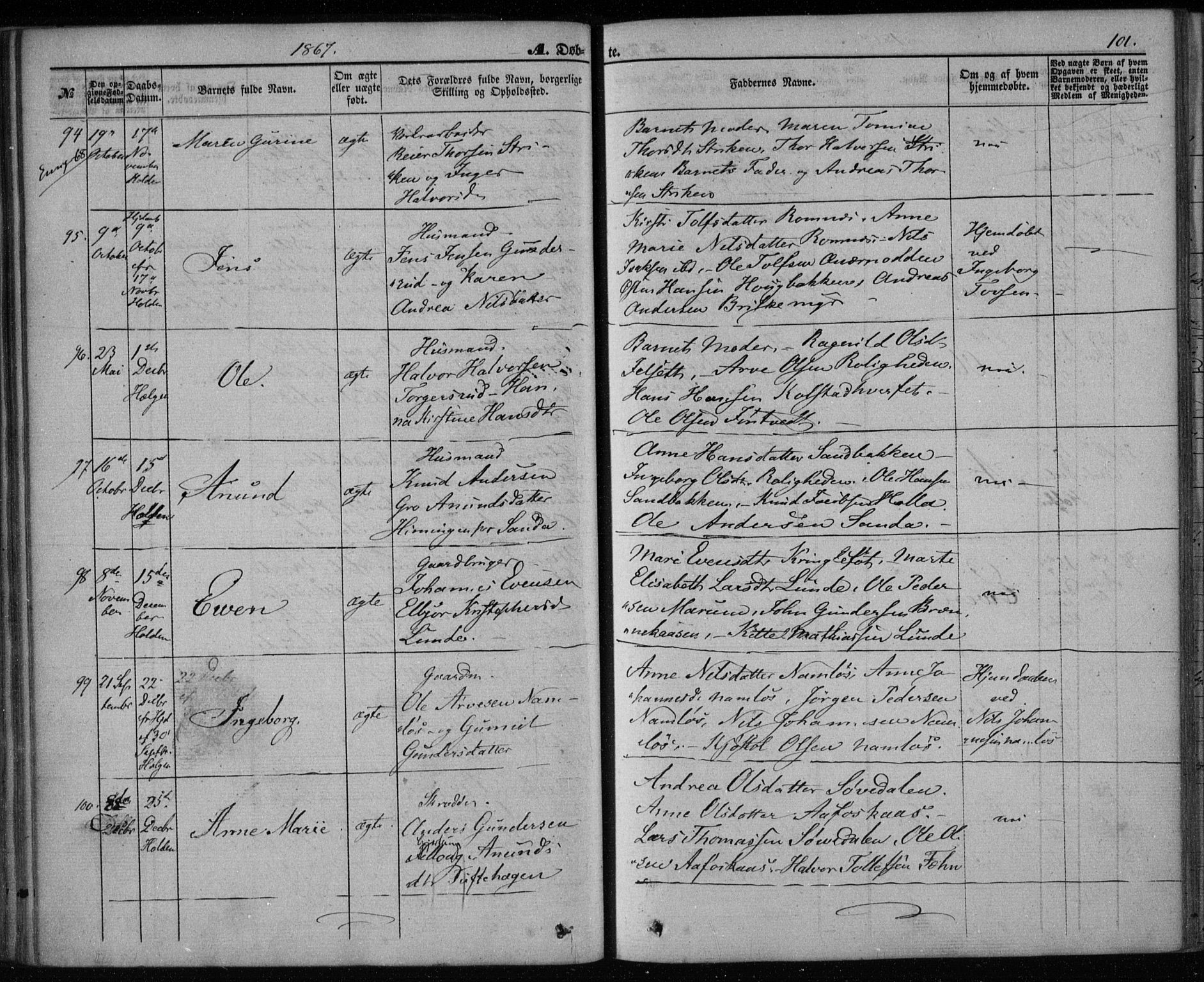 Holla kirkebøker, SAKO/A-272/F/Fa/L0006: Parish register (official) no. 6, 1861-1869, p. 101