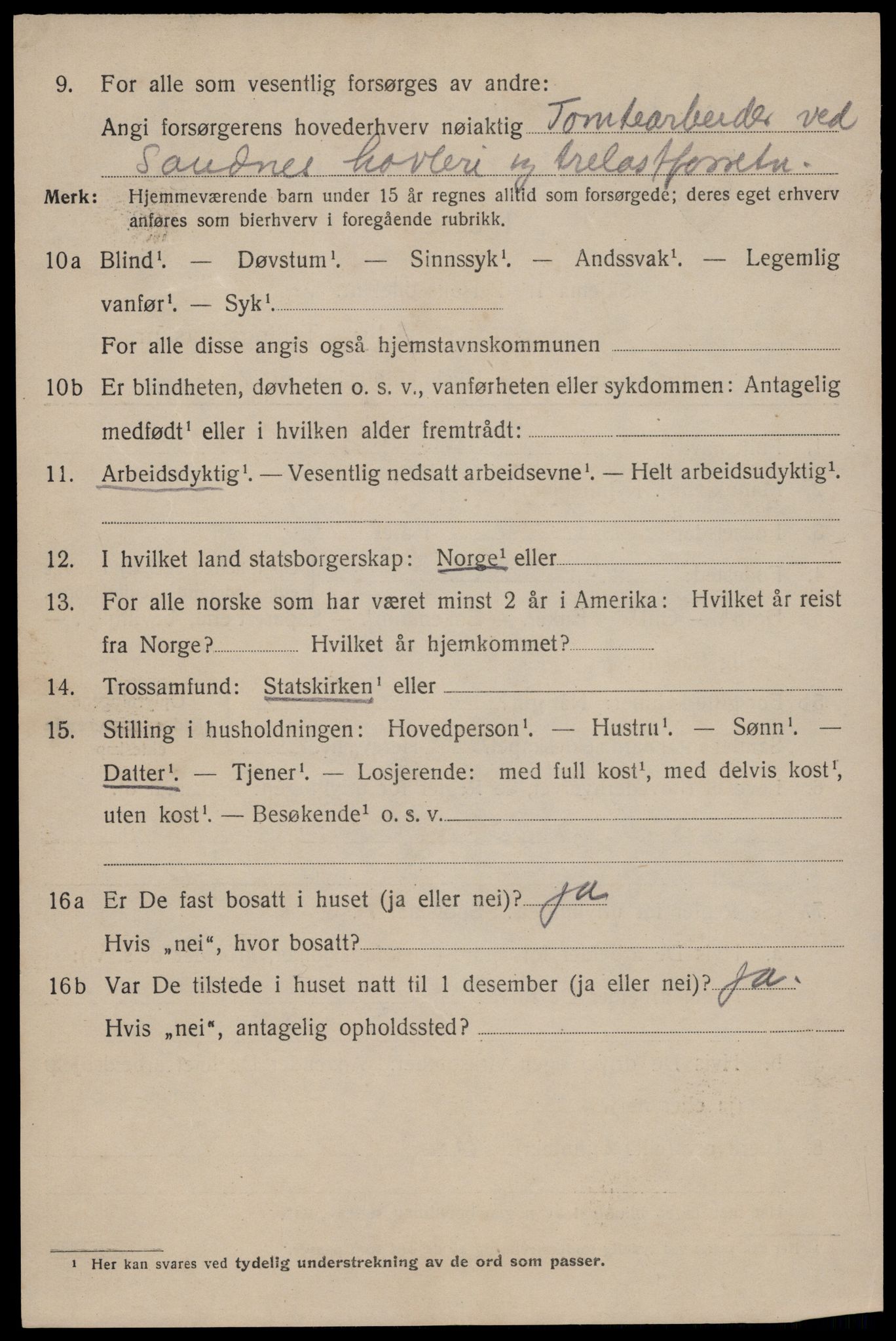 SAST, 1920 census for Sandnes, 1920, p. 3661