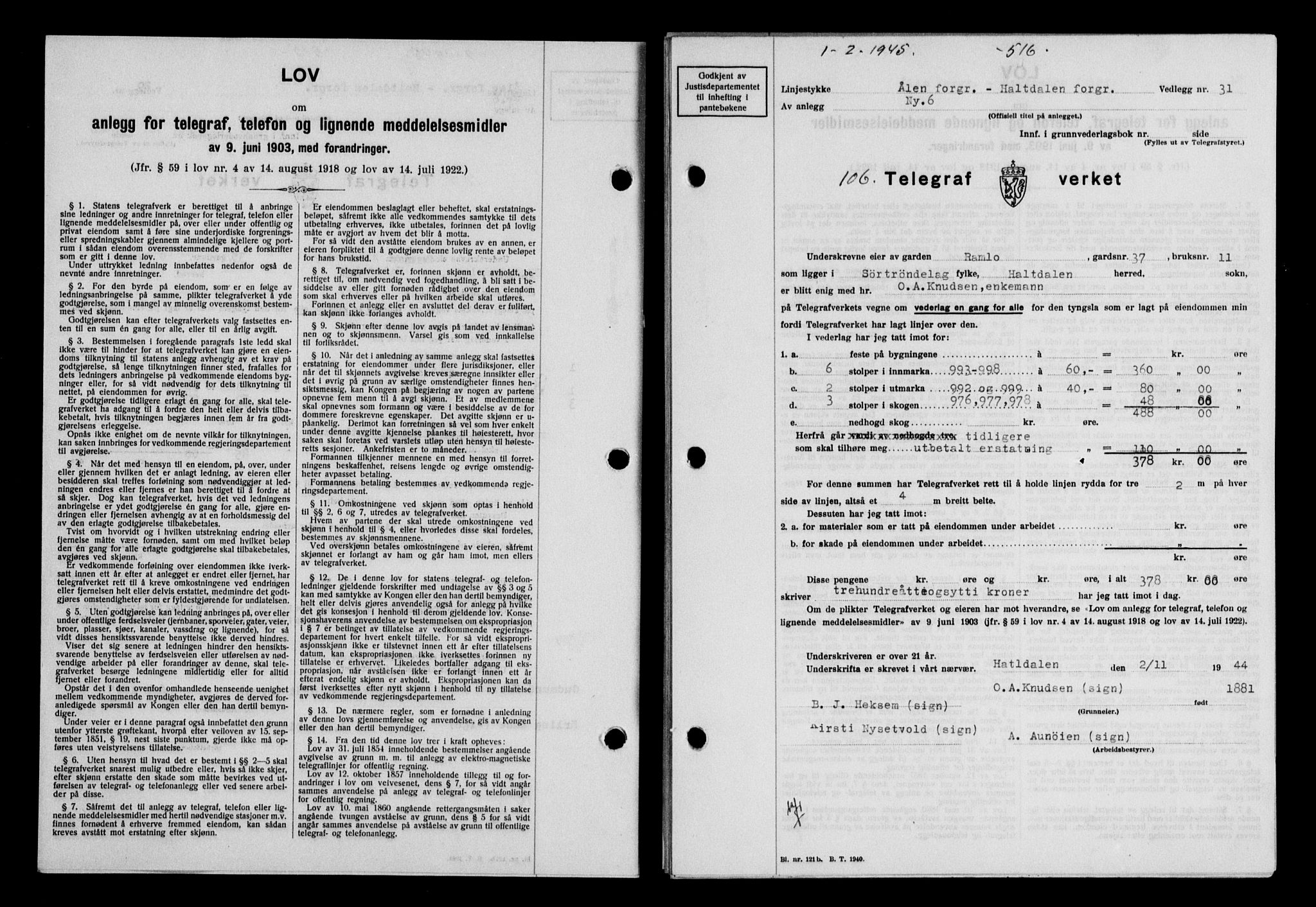 Gauldal sorenskriveri, SAT/A-0014/1/2/2C/L0058: Mortgage book no. 63, 1944-1945, Diary no: : 106/1945
