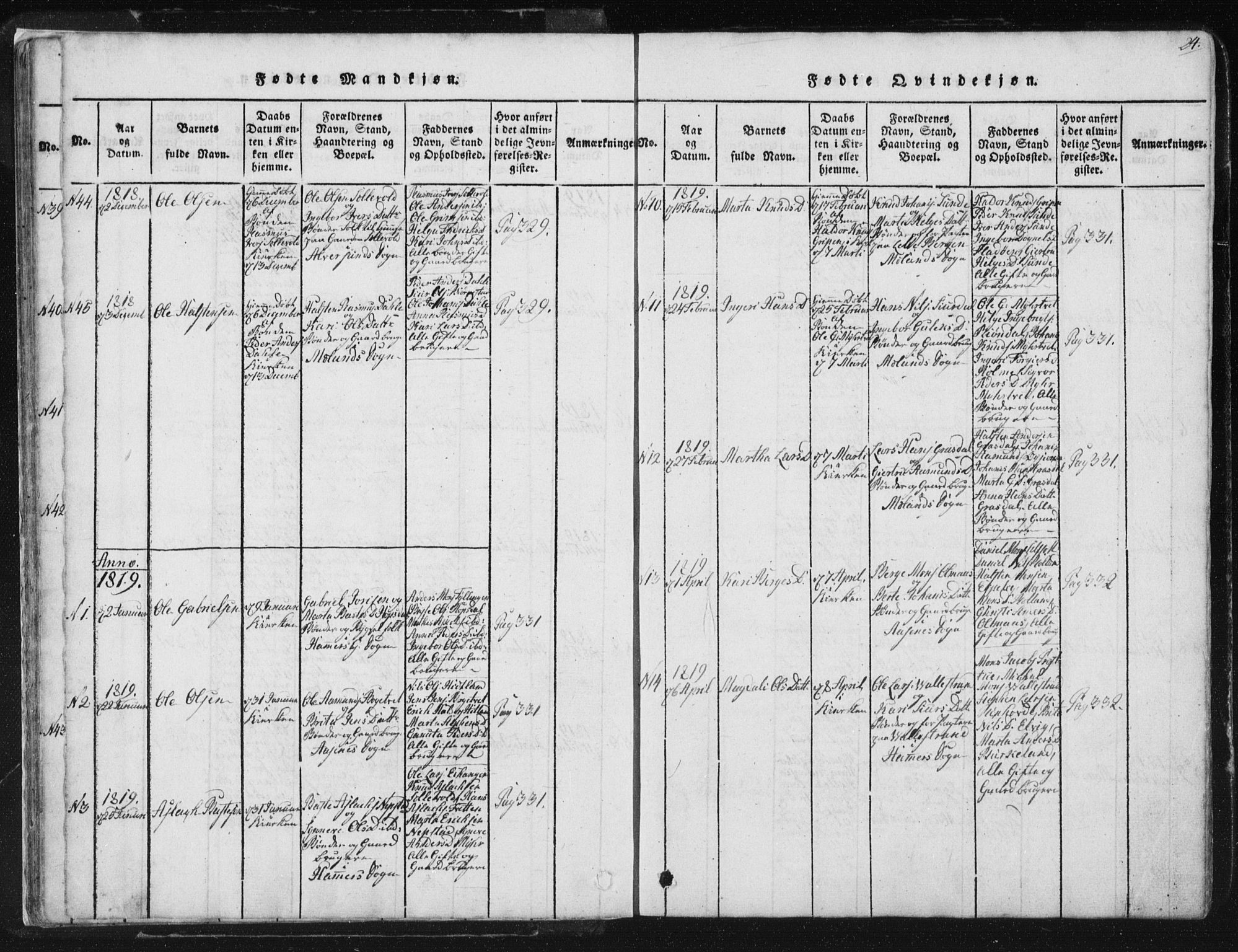 Hamre sokneprestembete, SAB/A-75501/H/Ha/Haa/Haaa/L0010: Parish register (official) no. A 10, 1816-1826, p. 24