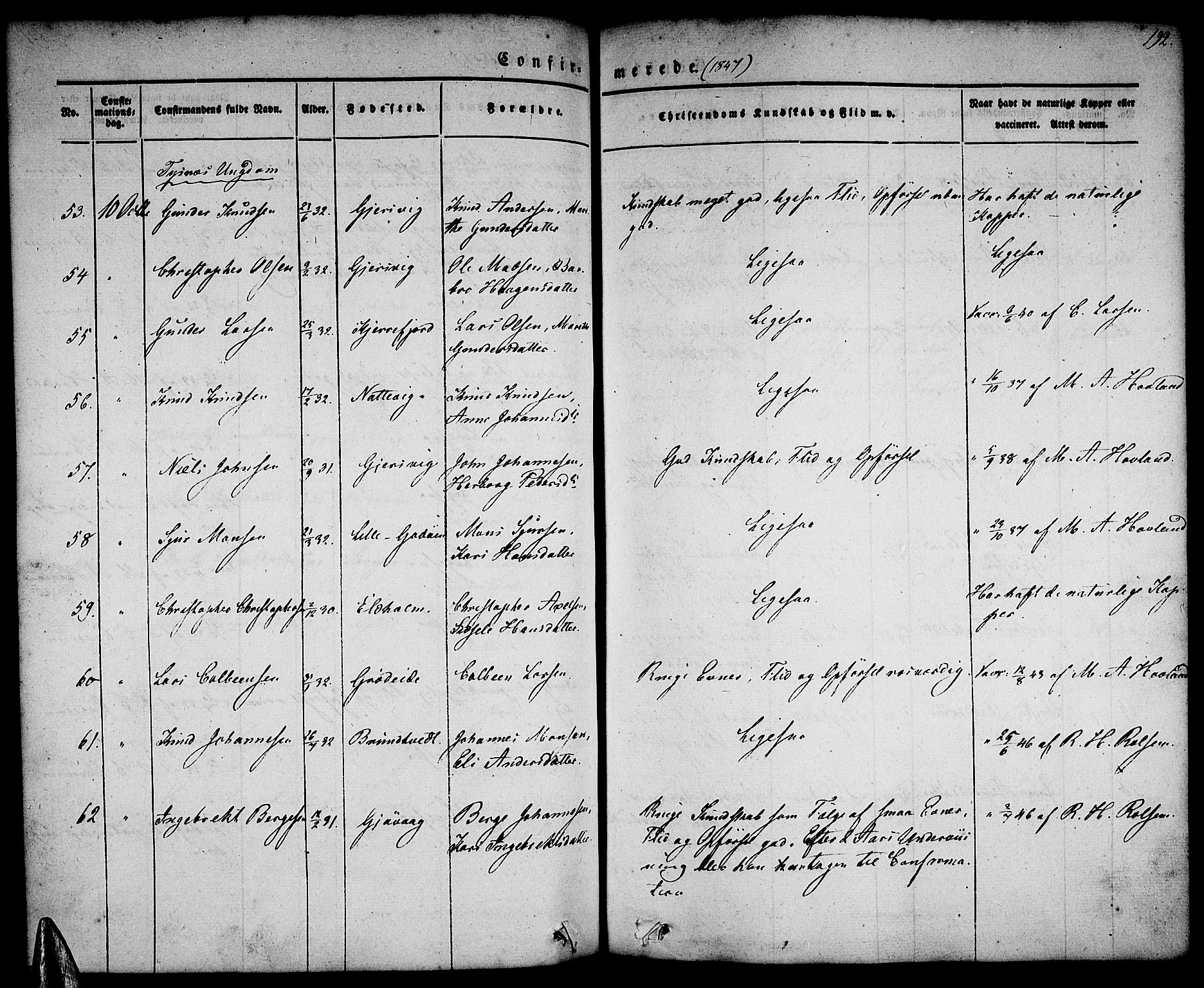 Tysnes sokneprestembete, AV/SAB-A-78601/H/Haa: Parish register (official) no. A 9, 1837-1848, p. 192