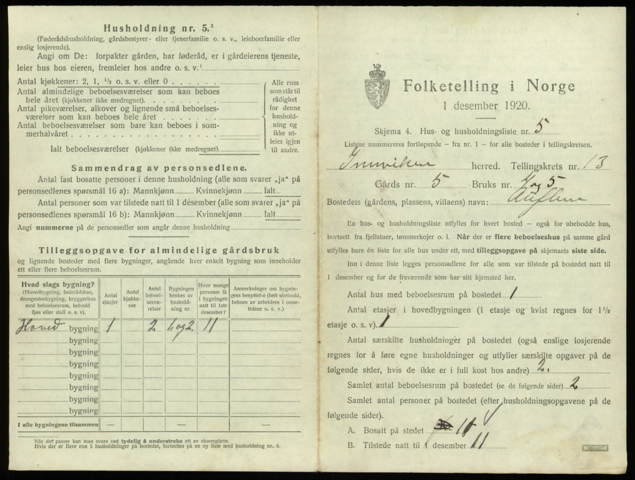 SAB, 1920 census for Innvik, 1920, p. 743