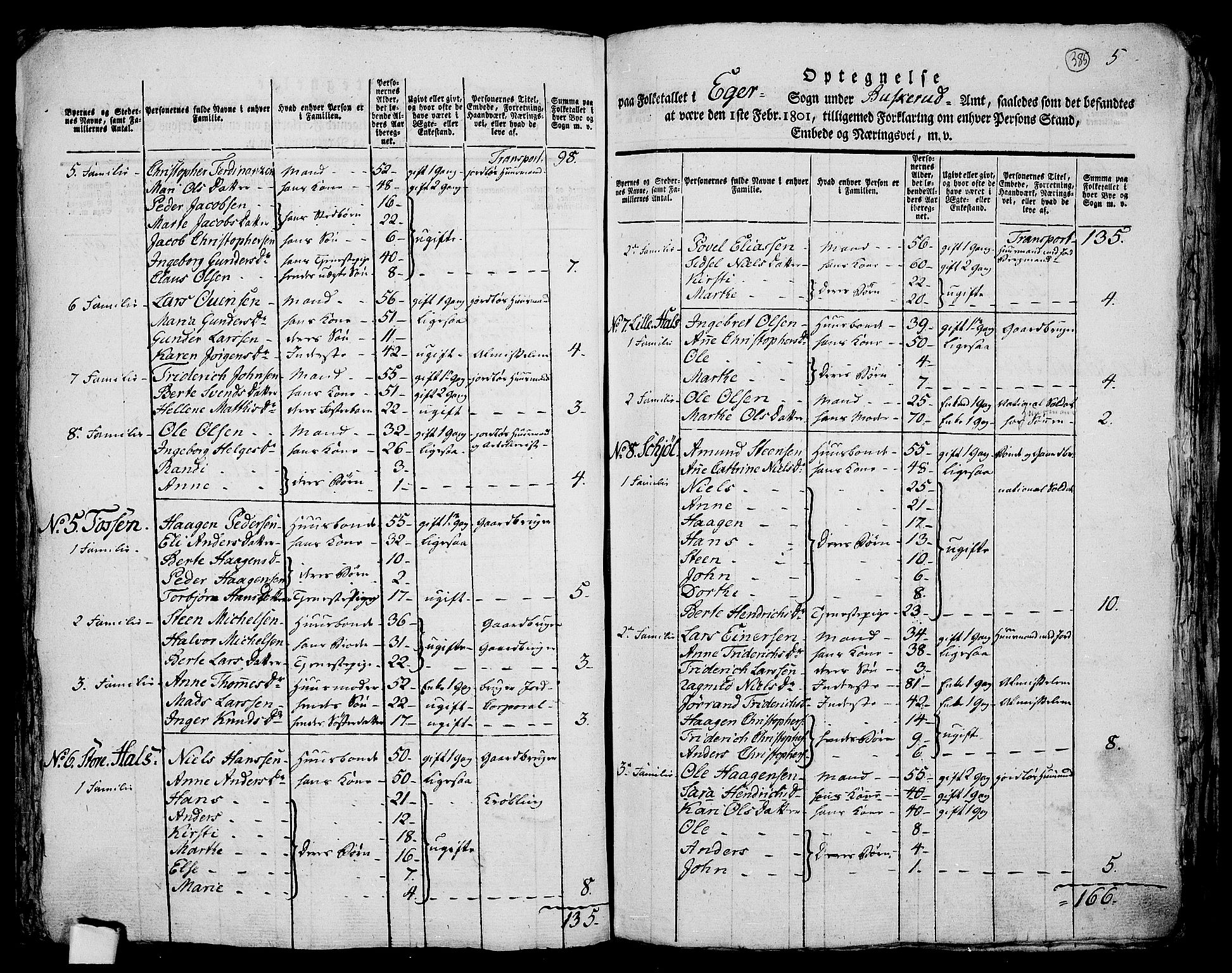 RA, 1801 census for 0624P Eiker, 1801, p. 383b-384a