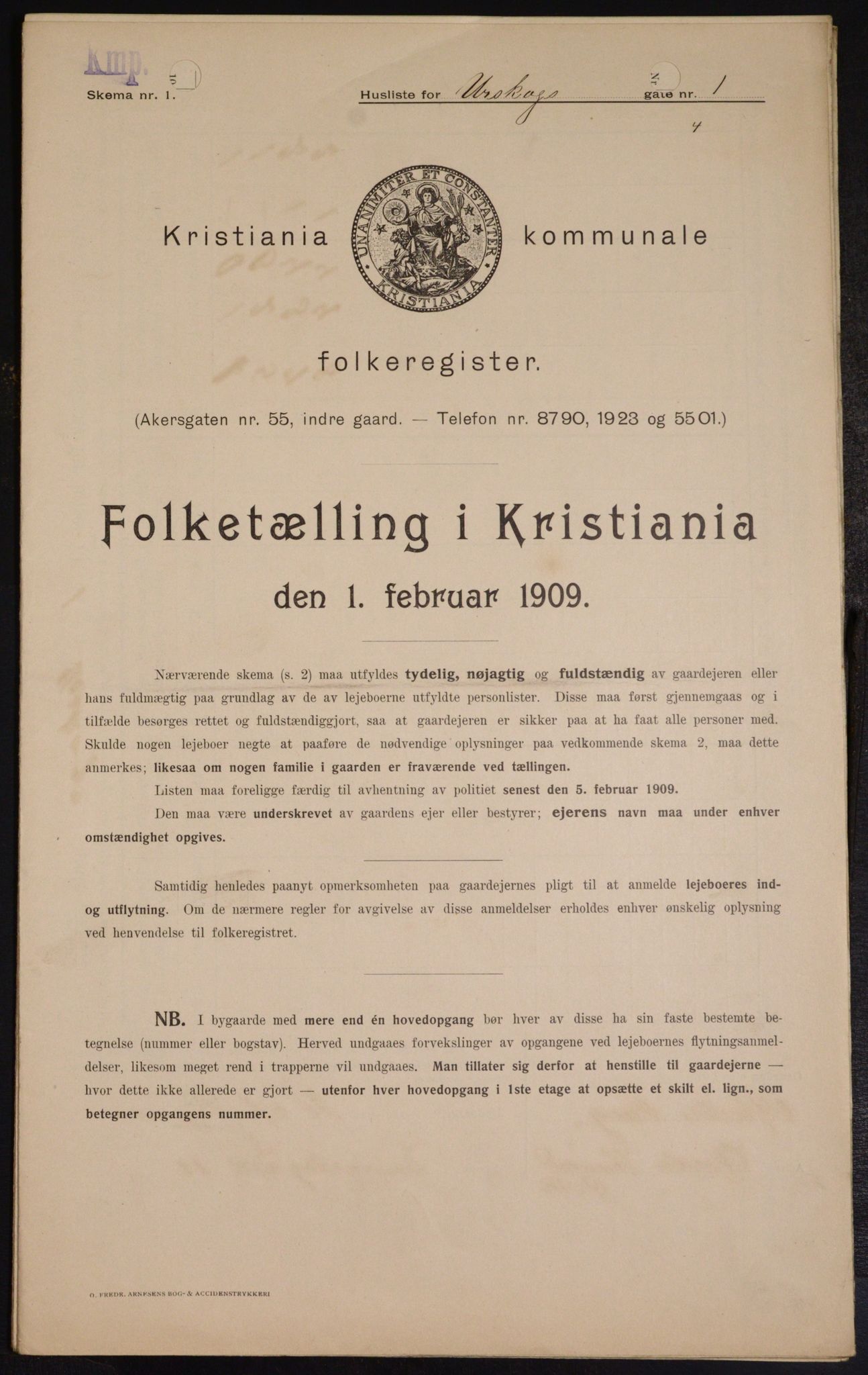 OBA, Municipal Census 1909 for Kristiania, 1909, p. 2369