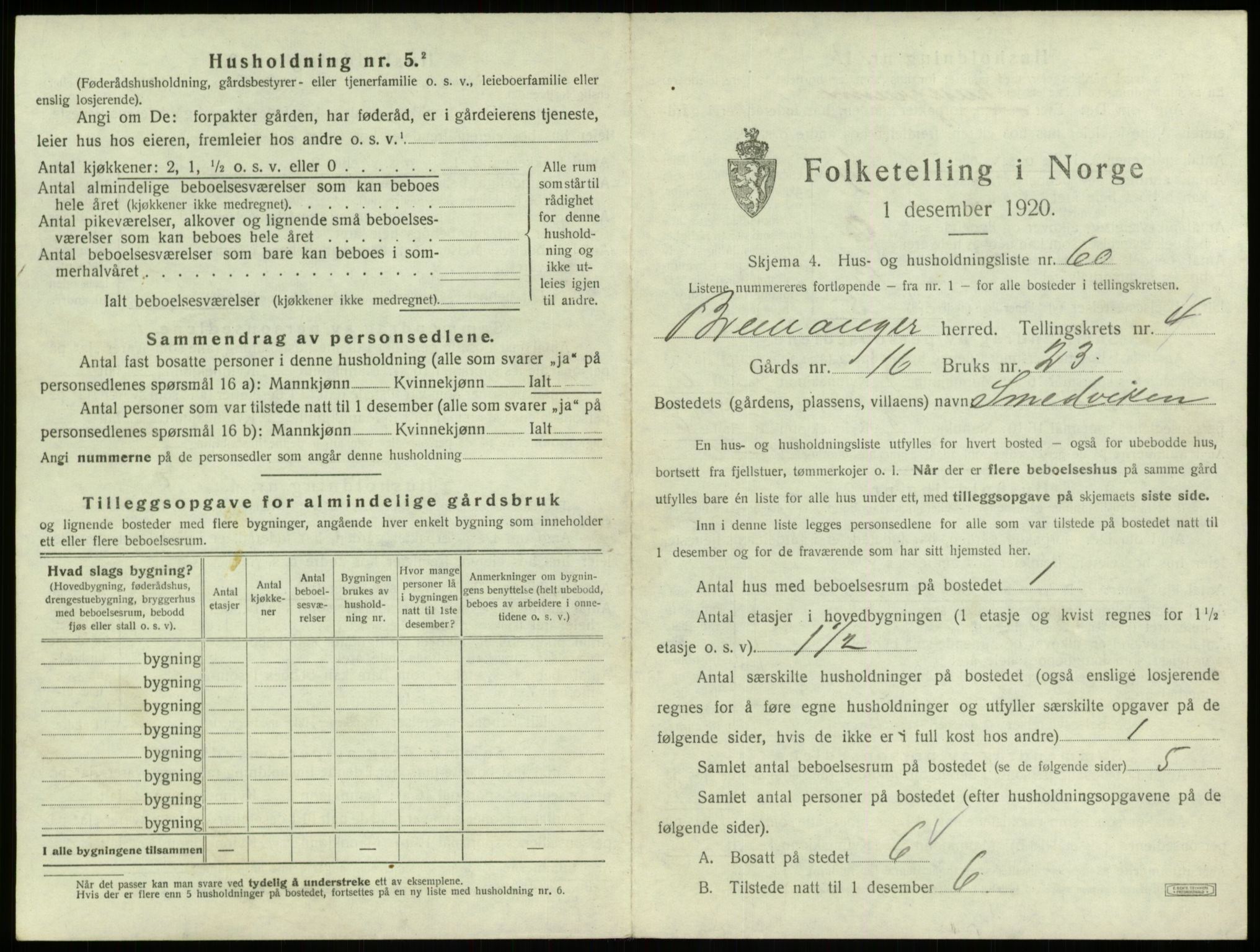 SAB, 1920 census for Bremanger, 1920, p. 440