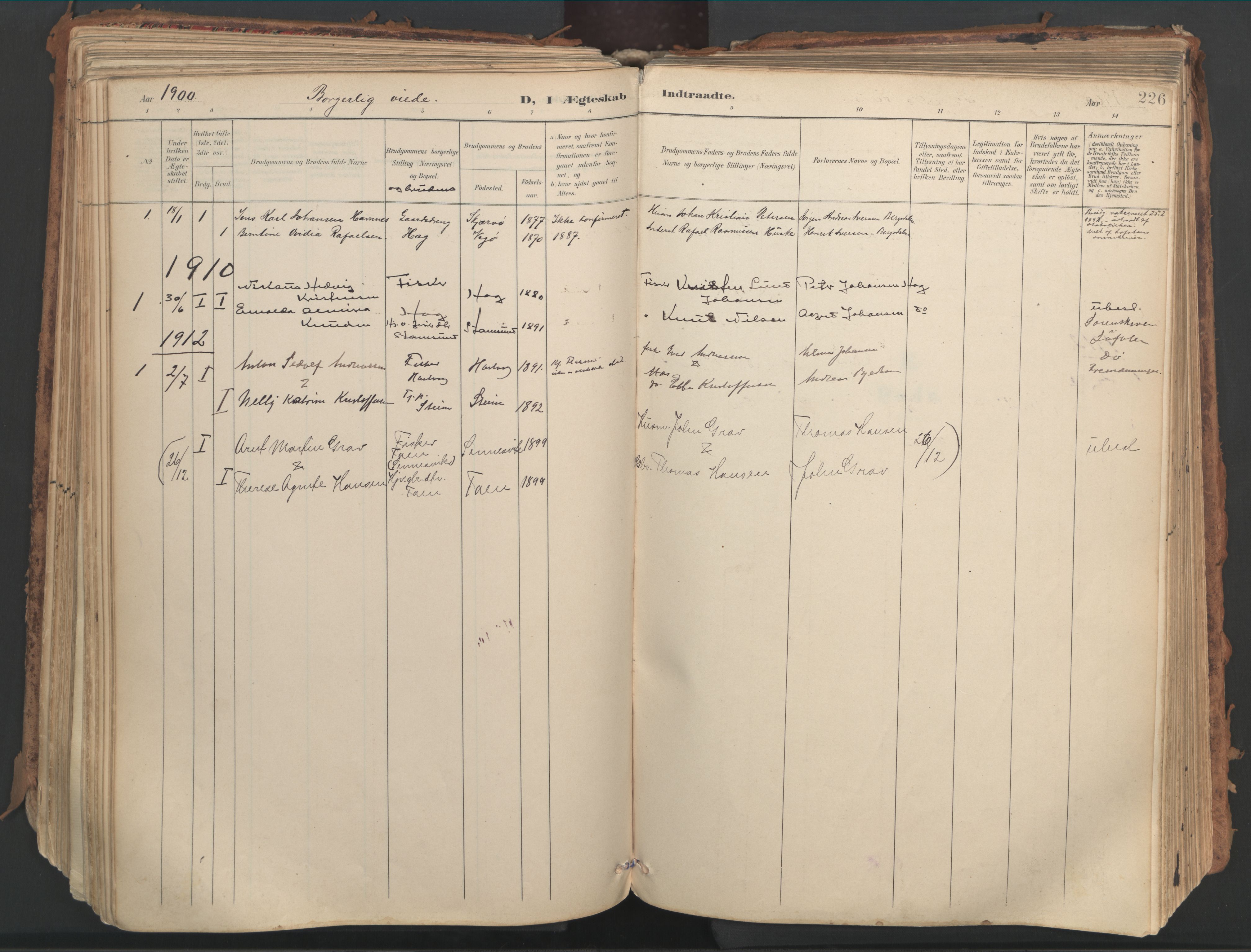 Ministerialprotokoller, klokkerbøker og fødselsregistre - Nordland, SAT/A-1459/882/L1180: Parish register (official) no. 882A02, 1897-1913, p. 226