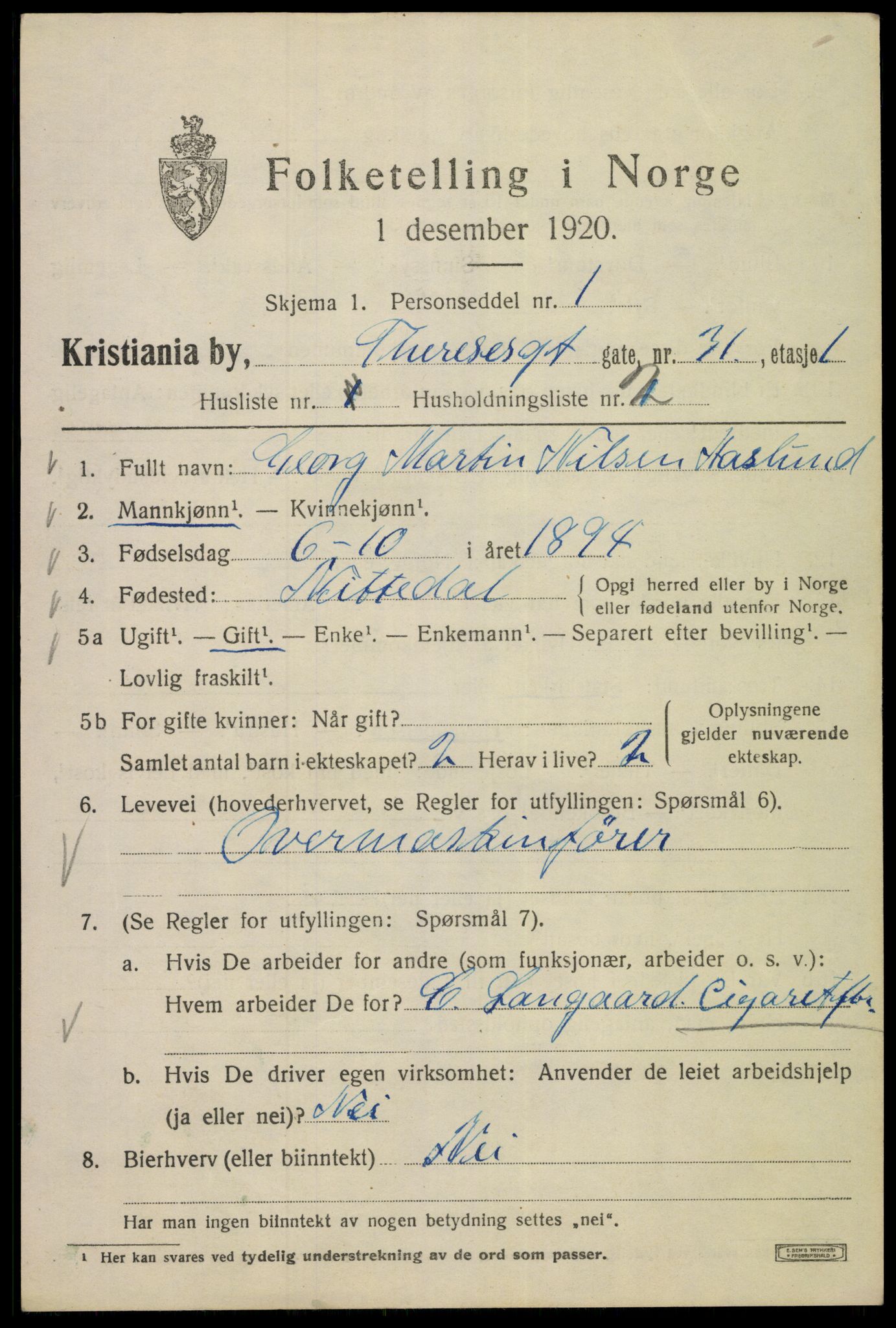 SAO, 1920 census for Kristiania, 1920, p. 569161