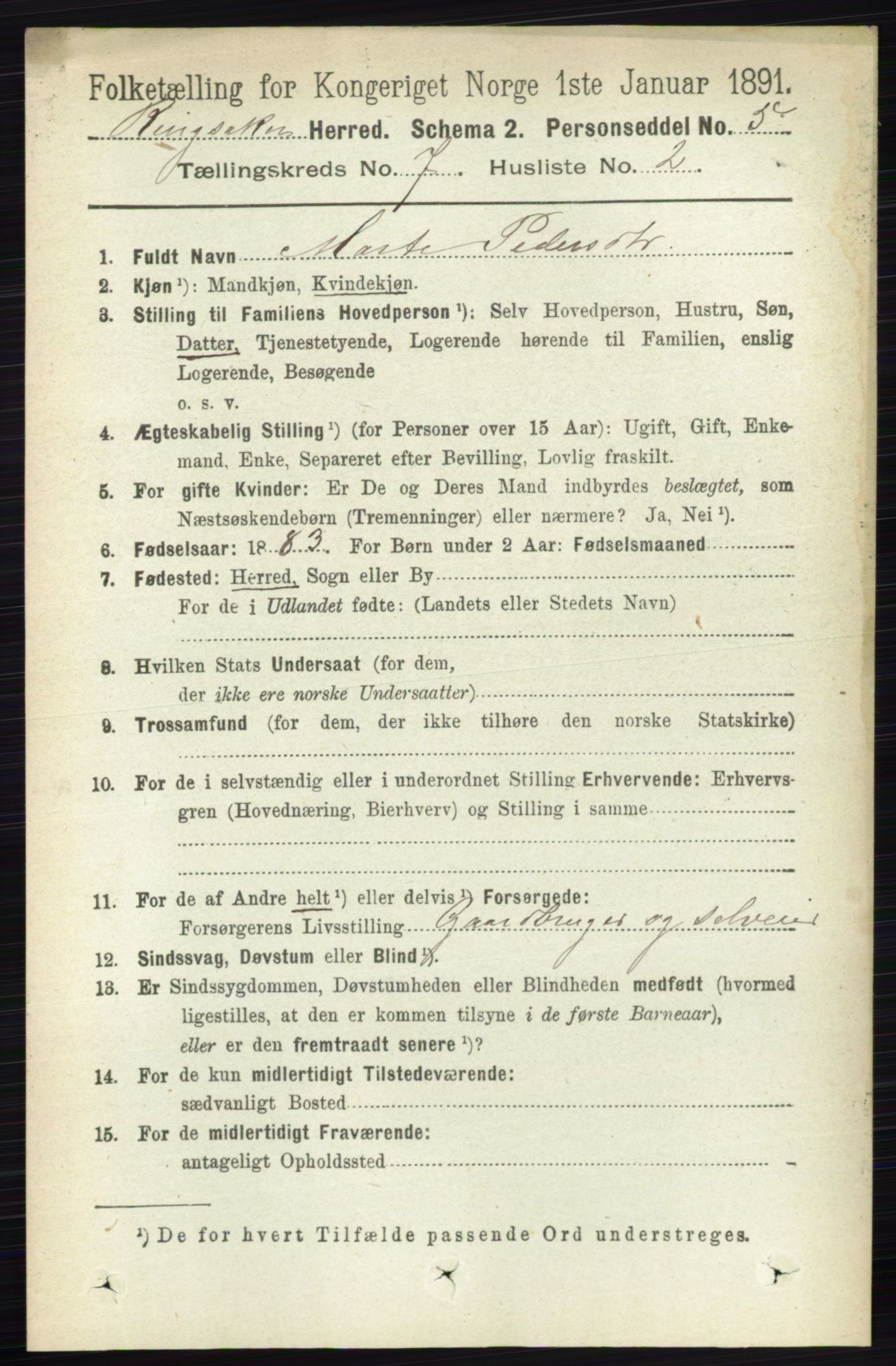 RA, 1891 census for 0412 Ringsaker, 1891, p. 3886