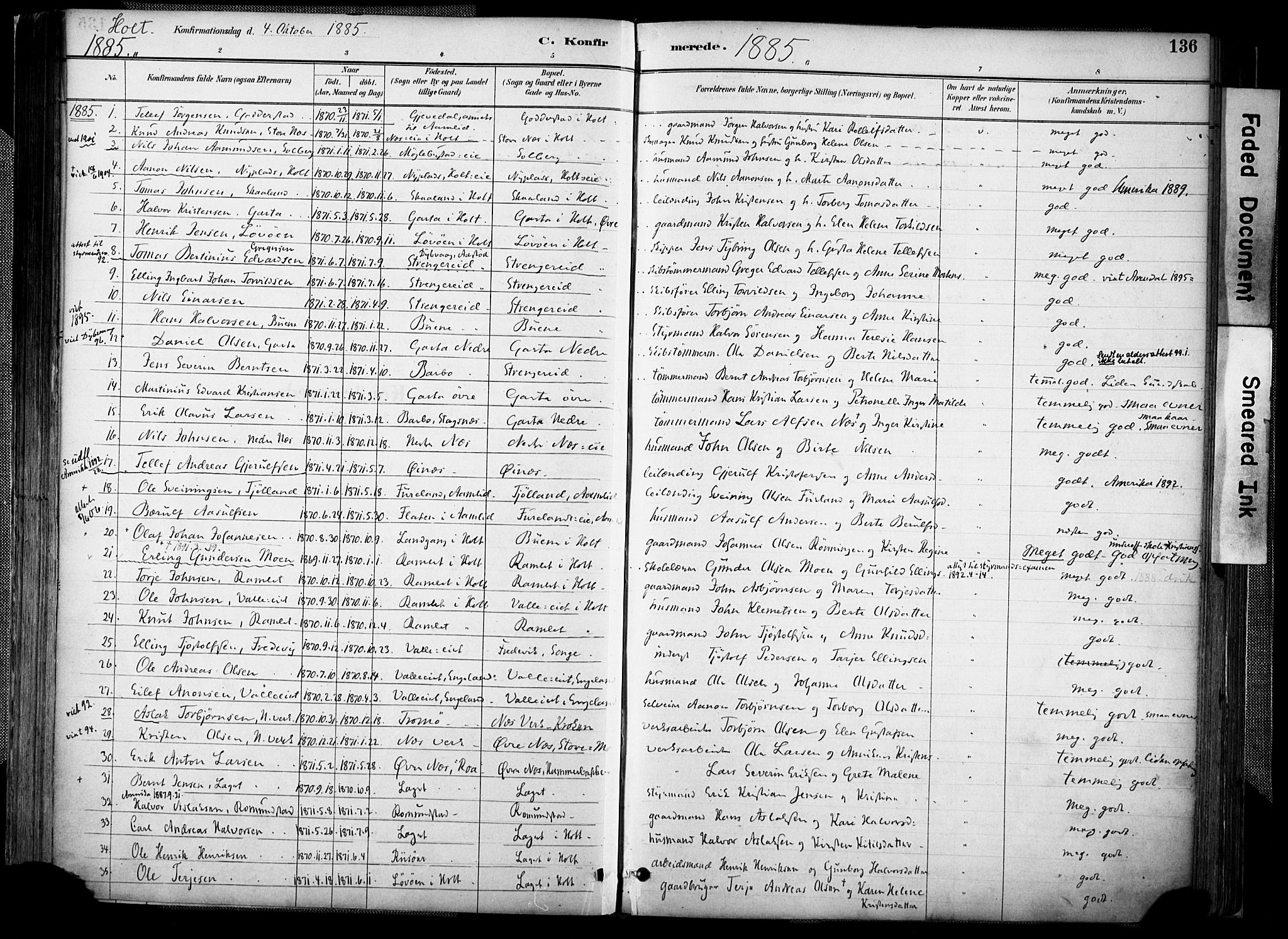 Holt sokneprestkontor, AV/SAK-1111-0021/F/Fa/L0012: Parish register (official) no. A 12, 1885-1907, p. 136