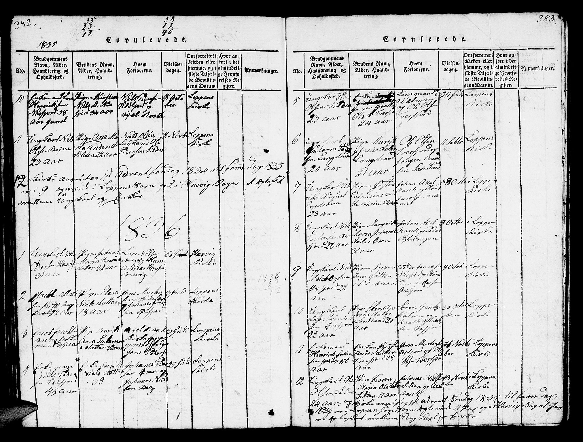 Loppa sokneprestkontor, SATØ/S-1339/H/Hb/L0001klokker: Parish register (copy) no. 1, 1820-1849, p. 382-383