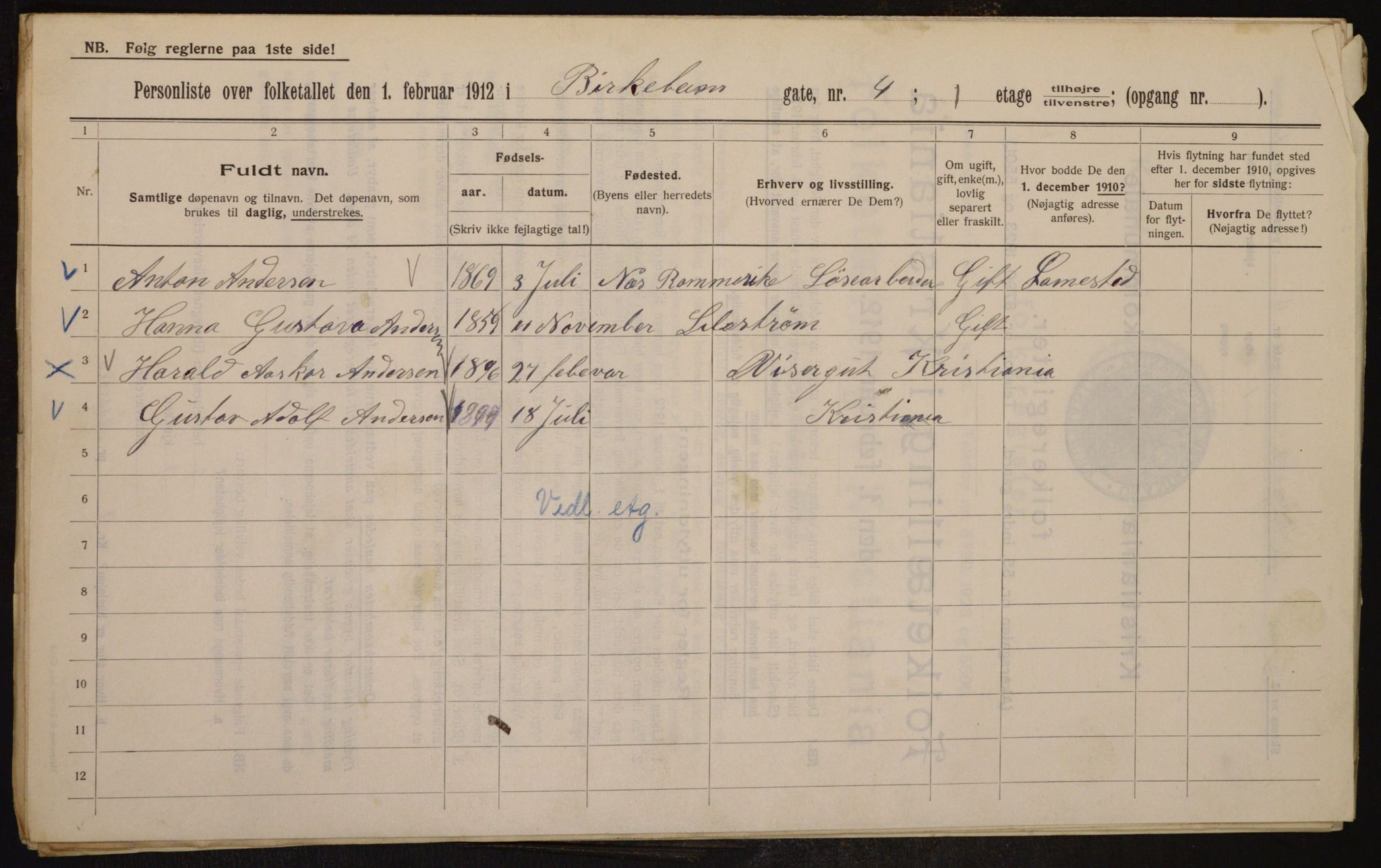 OBA, Municipal Census 1912 for Kristiania, 1912, p. 4935