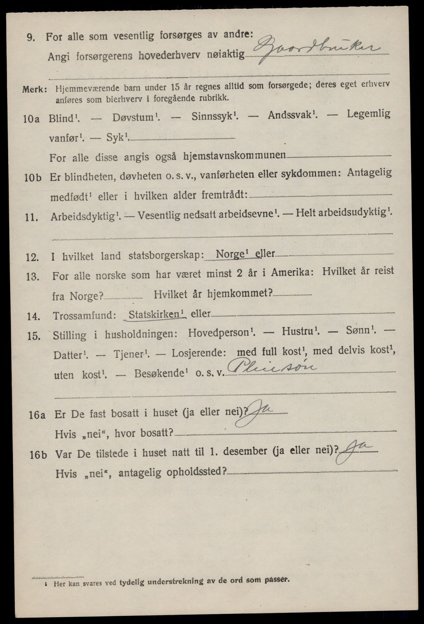 SAST, 1920 census for Klepp, 1920, p. 6011