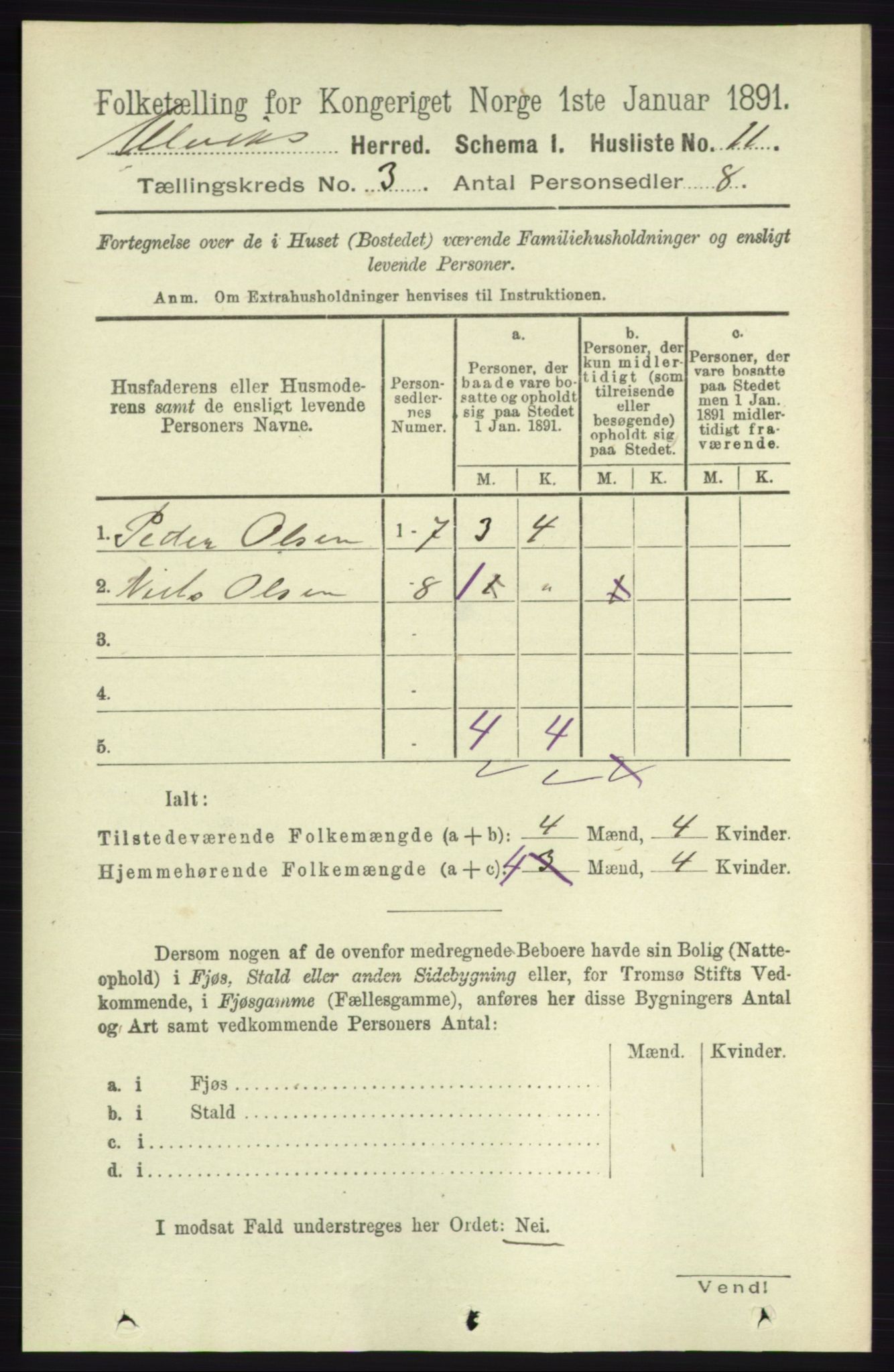 RA, 1891 census for 1233 Ulvik, 1891, p. 327