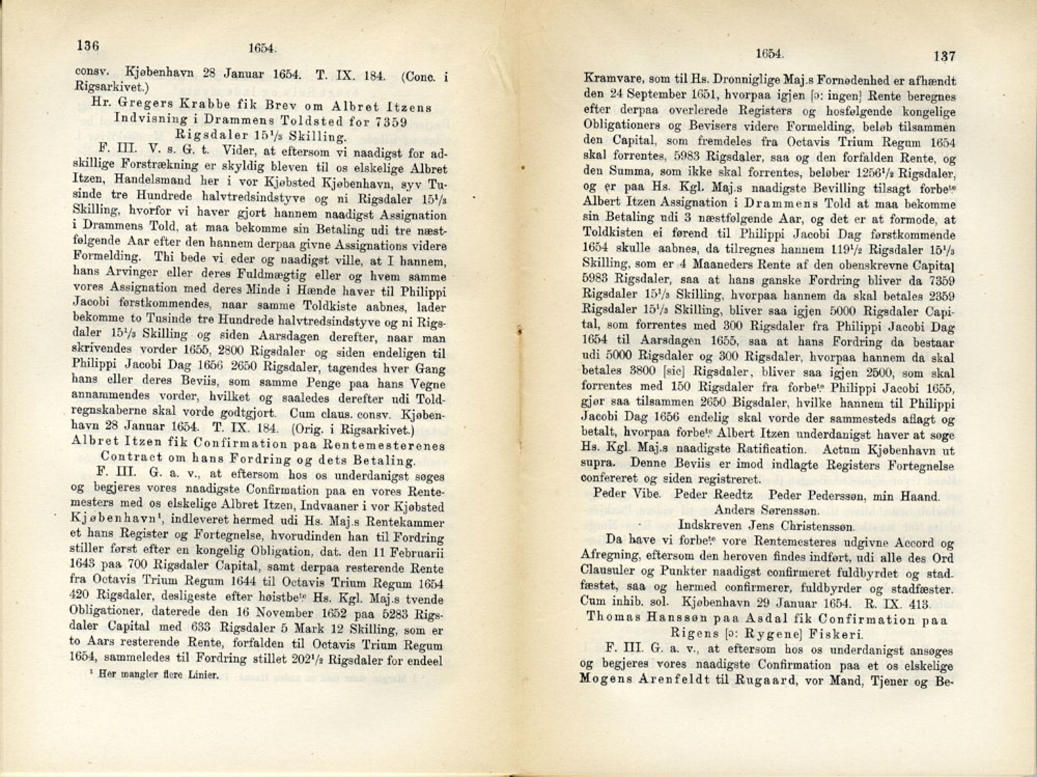 Publikasjoner utgitt av Det Norske Historiske Kildeskriftfond, PUBL/-/-/-: Norske Rigs-Registranter, bind 11, 1653-1656, p. 136-137