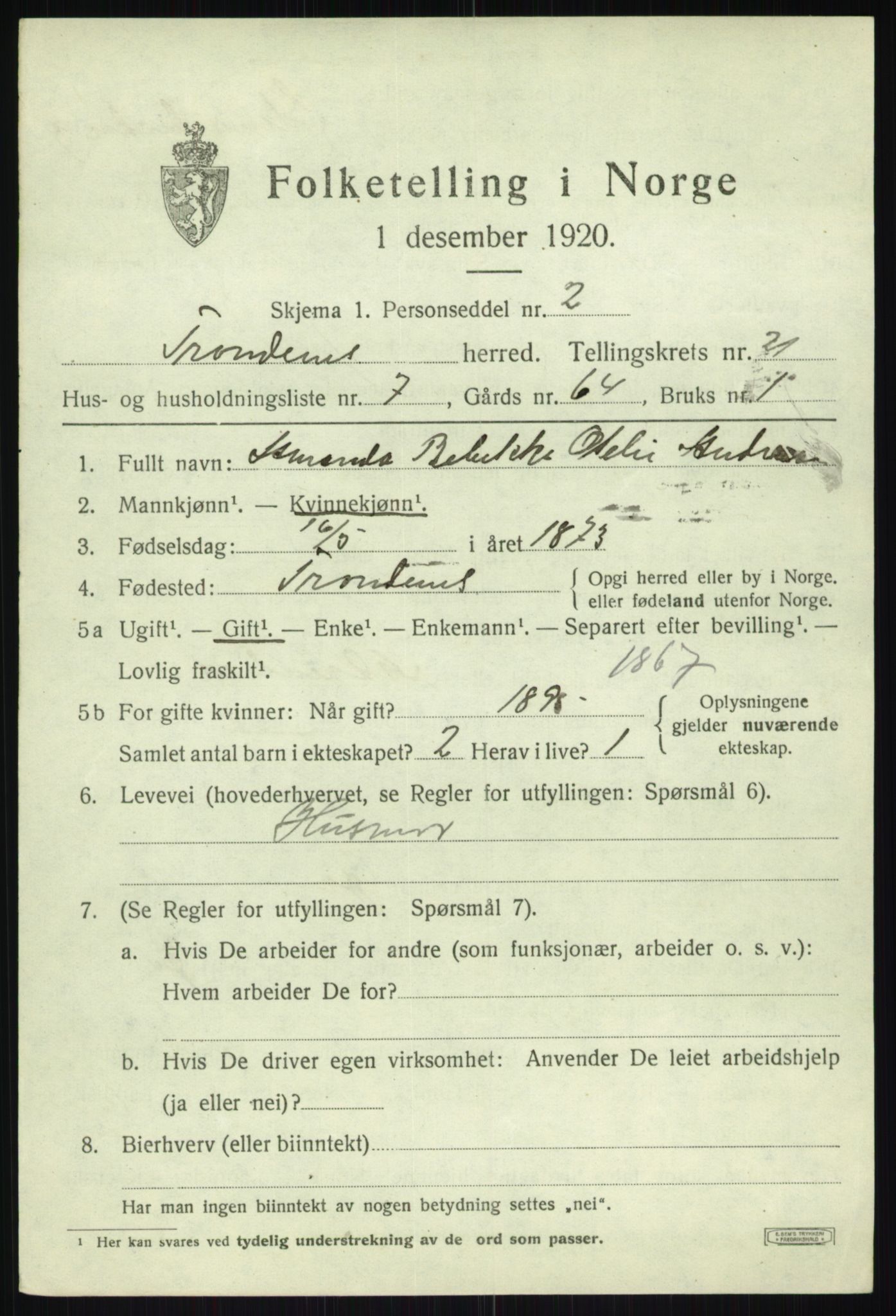 SATØ, 1920 census for Trondenes, 1920, p. 16378