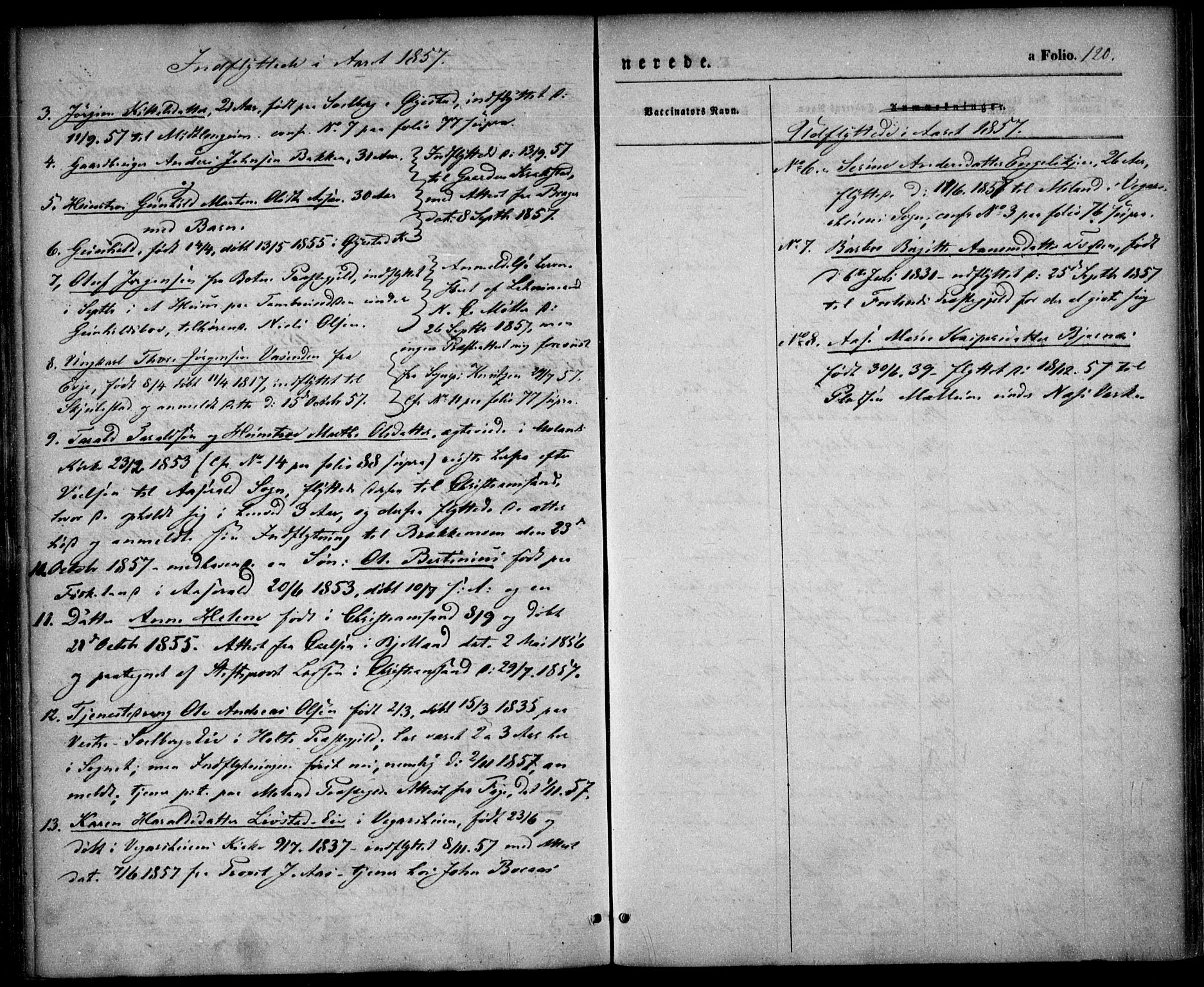 Austre Moland sokneprestkontor, SAK/1111-0001/F/Fa/Faa/L0007: Parish register (official) no. A 7, 1847-1857, p. 120