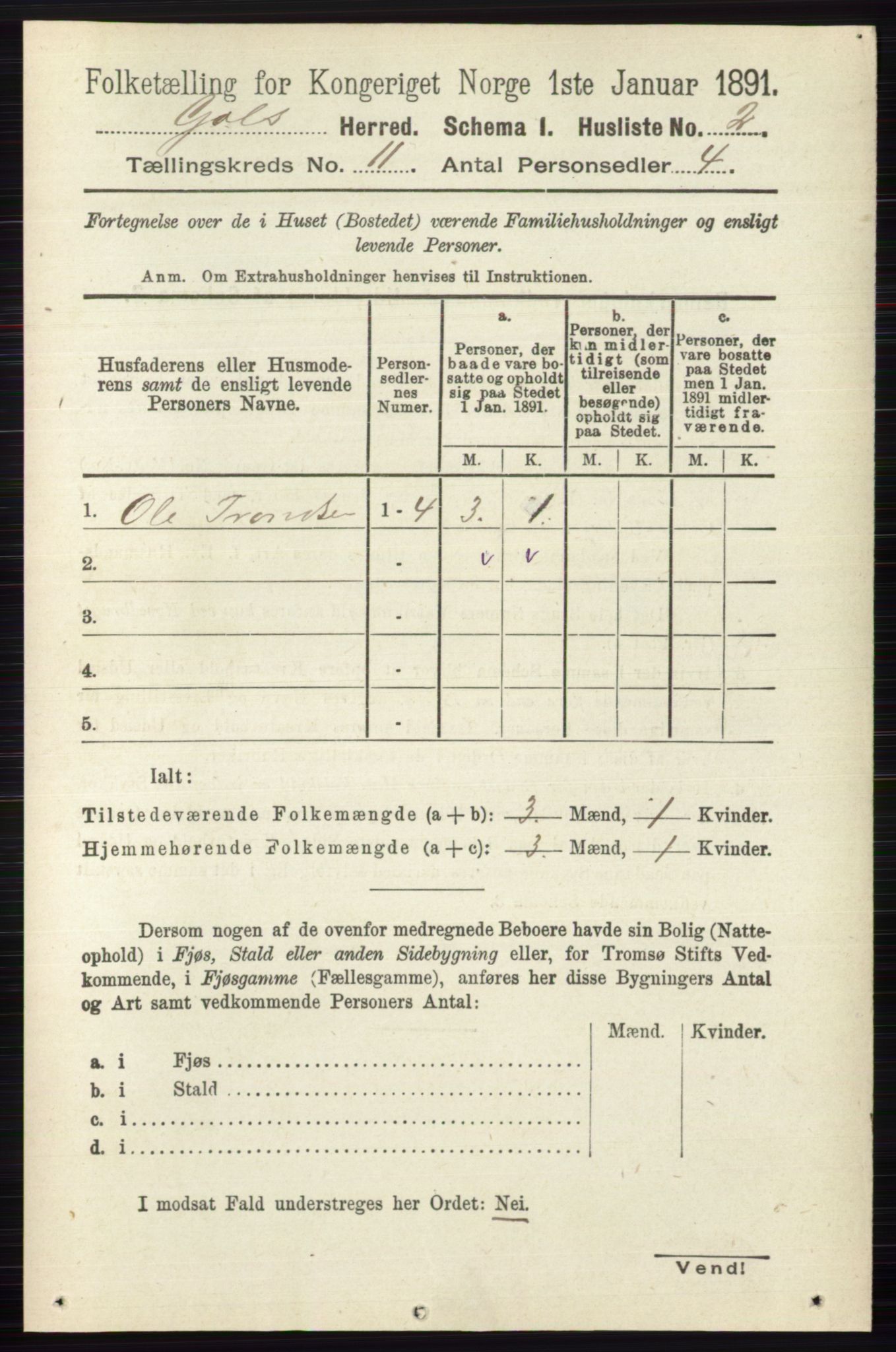 RA, 1891 census for 0617 Gol og Hemsedal, 1891, p. 4283