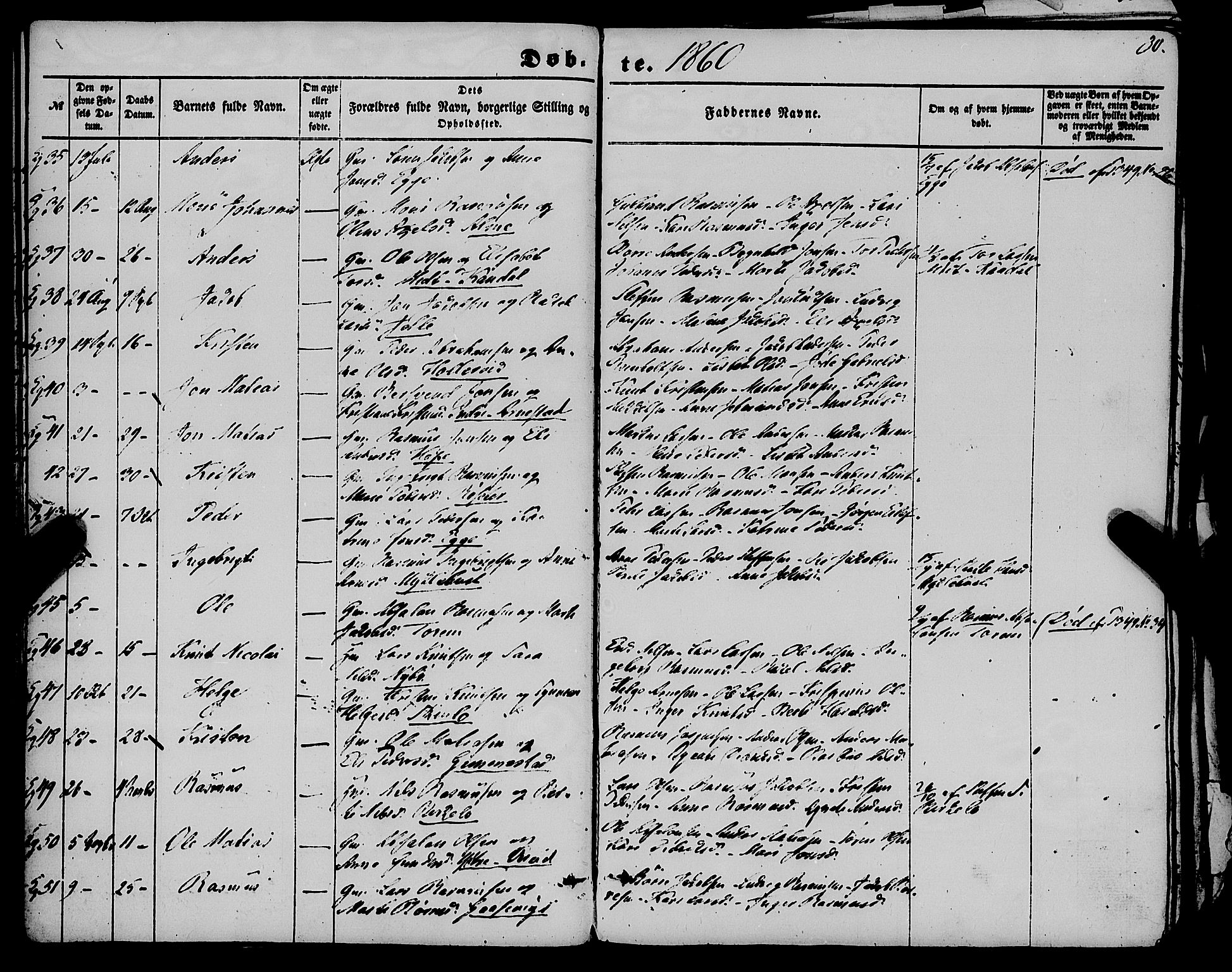 Gloppen sokneprestembete, SAB/A-80101/H/Haa/Haaa/L0009: Parish register (official) no. A 9, 1855-1870, p. 30