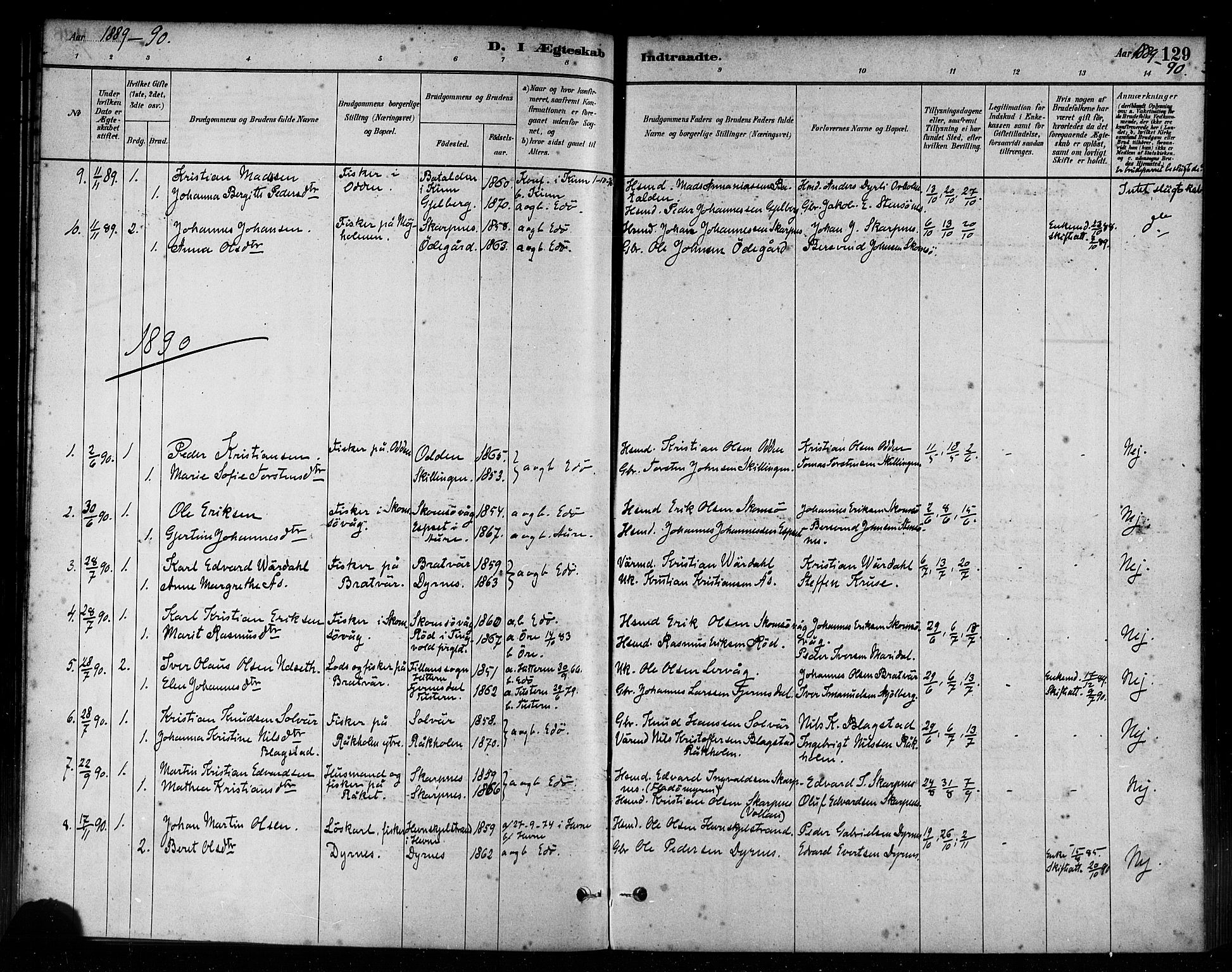 Ministerialprotokoller, klokkerbøker og fødselsregistre - Møre og Romsdal, AV/SAT-A-1454/582/L0947: Parish register (official) no. 582A01, 1880-1900, p. 129