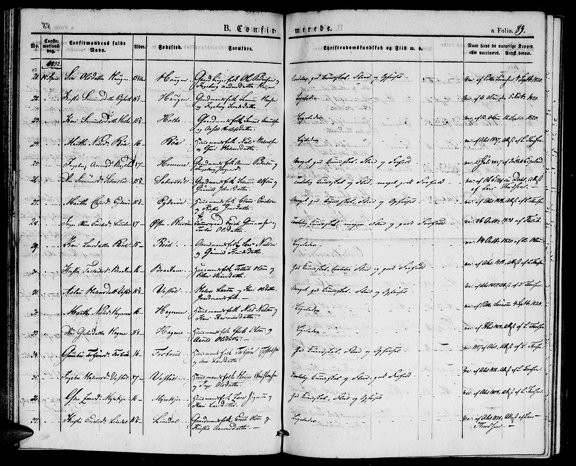 Gjerstad sokneprestkontor, AV/SAK-1111-0014/F/Fa/Faa/L0005: Parish register (official) no. A 5, 1829-1841, p. 89