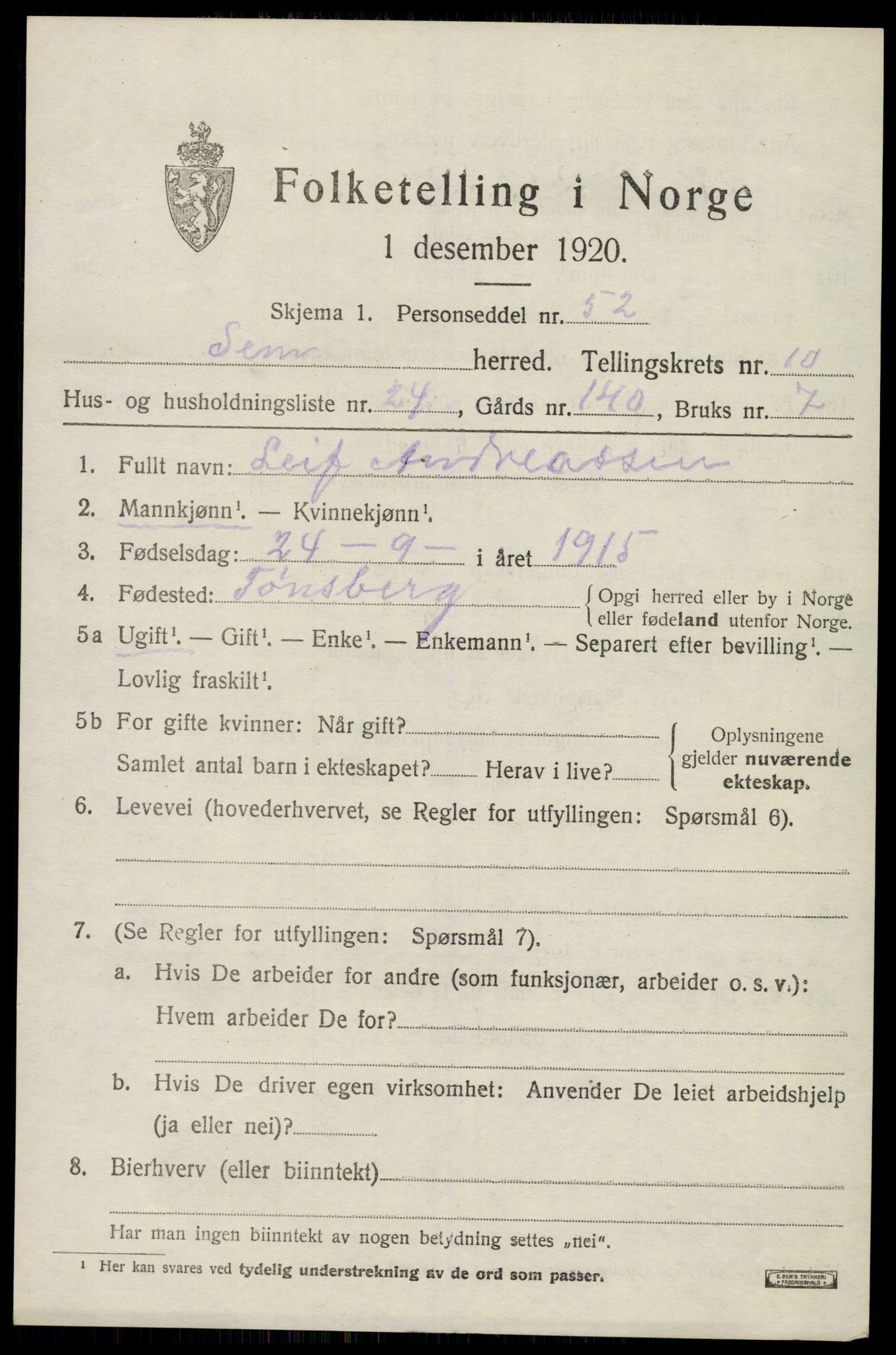 SAKO, 1920 census for Sem, 1920, p. 13793