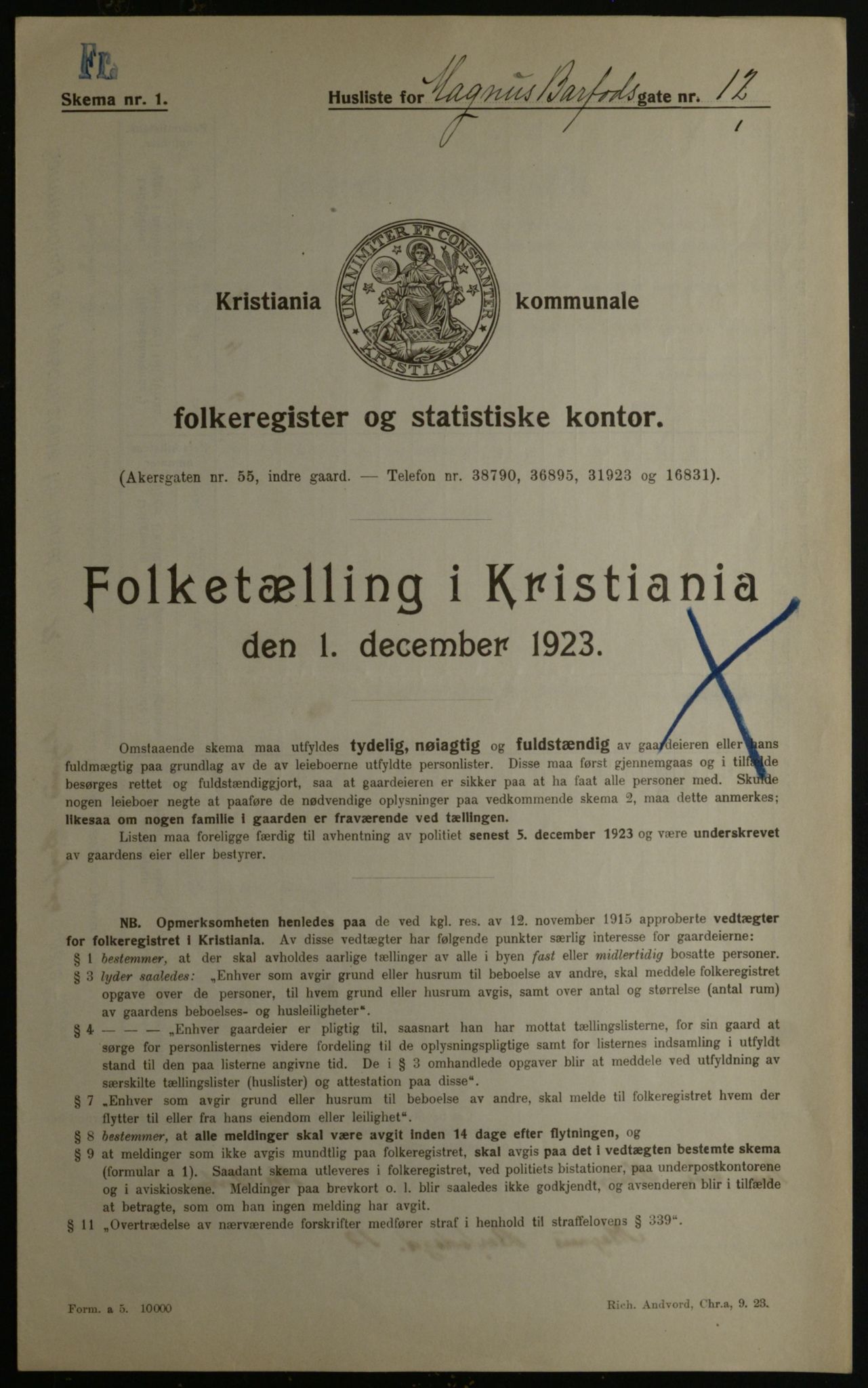 OBA, Municipal Census 1923 for Kristiania, 1923, p. 65662