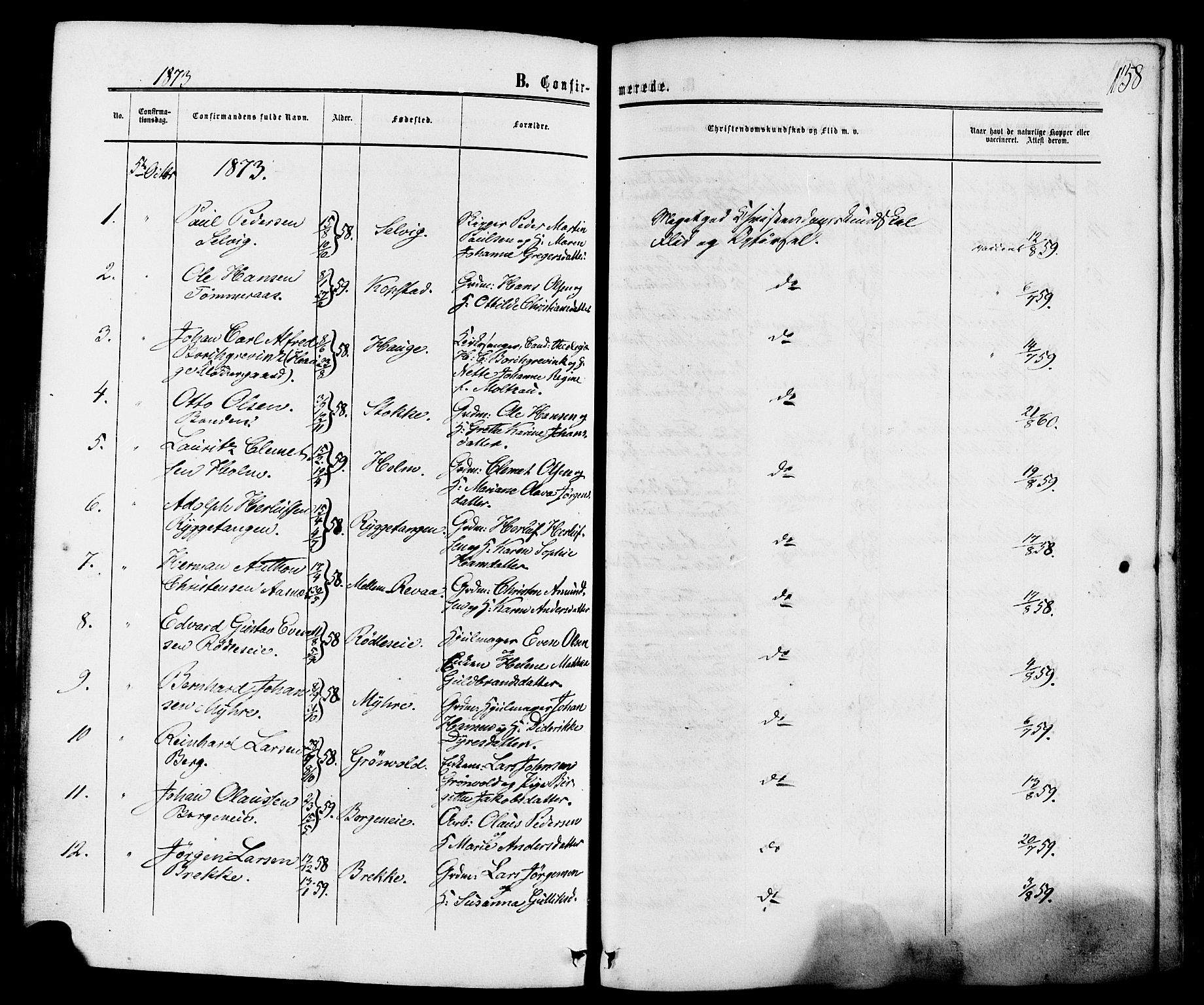 Sande Kirkebøker, SAKO/A-53/F/Fa/L0005: Parish register (official) no. 5, 1865-1877, p. 158