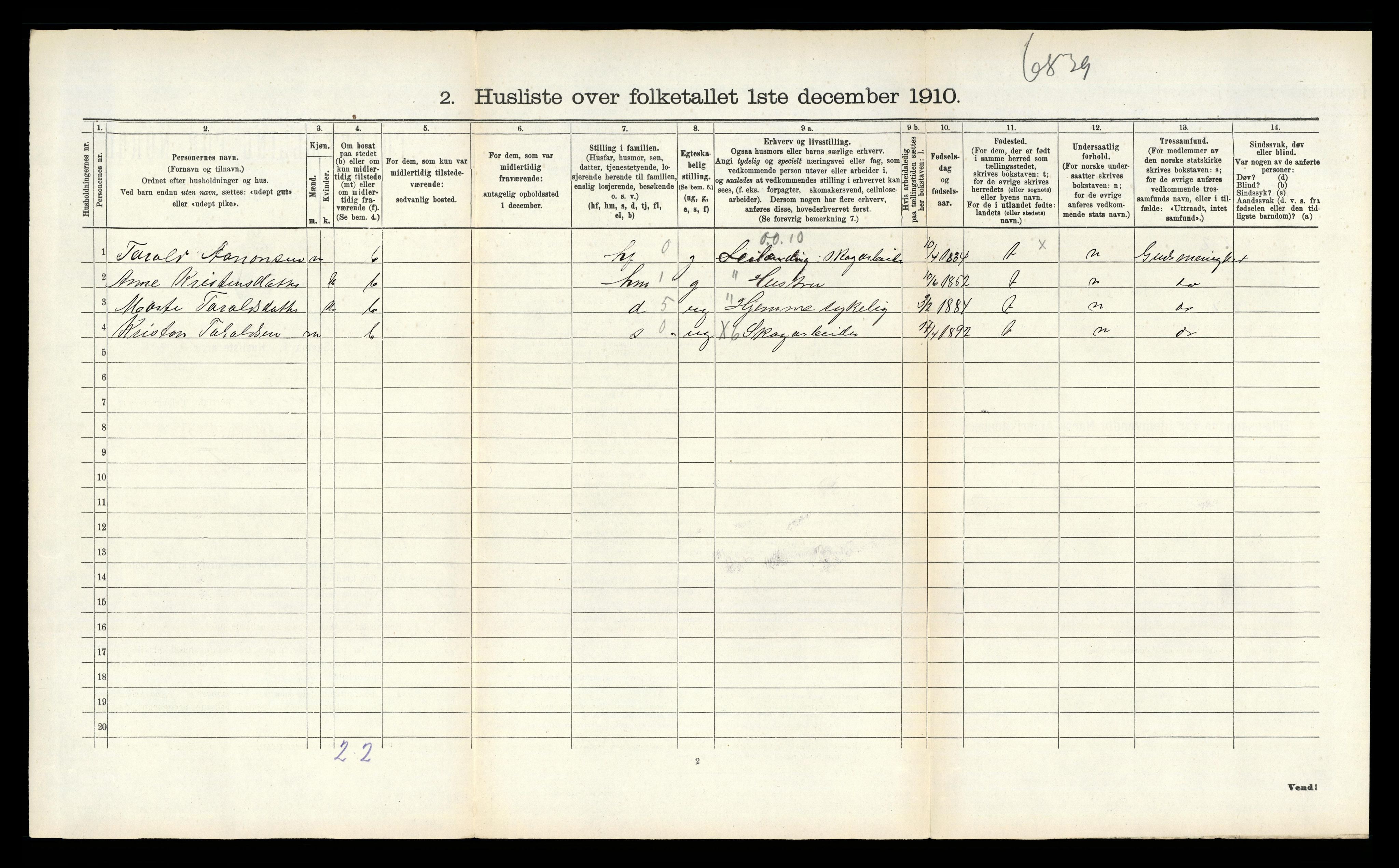RA, 1910 census for Vegårshei, 1910, p. 115