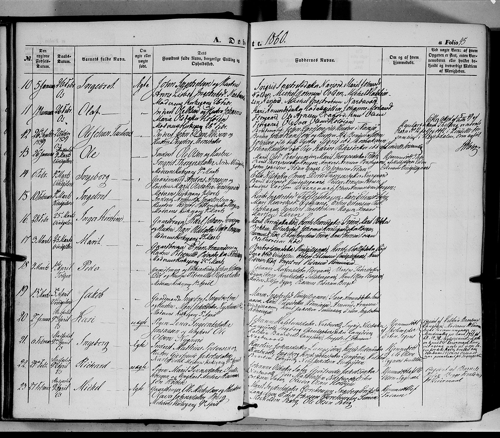 Tolga prestekontor, AV/SAH-PREST-062/K/L0006: Parish register (official) no. 6, 1852-1876, p. 45