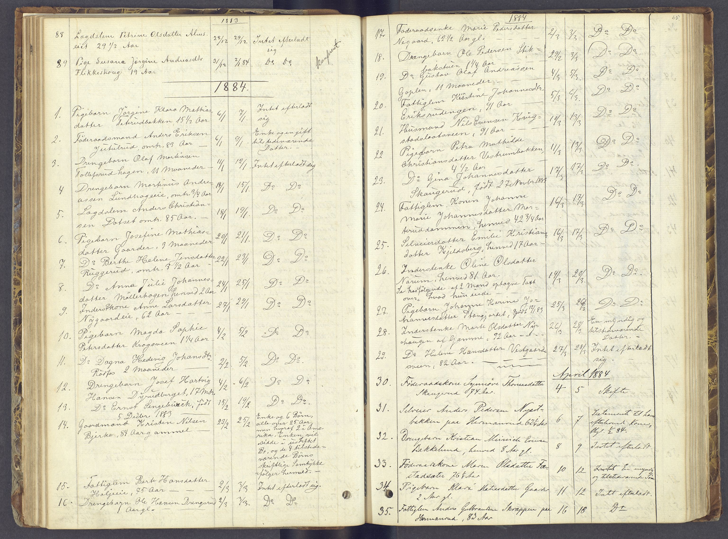 Toten tingrett, AV/SAH-TING-006/J/Jl/L0002: Dødsfallsjournal, 1868-1892, p. 64b-65a