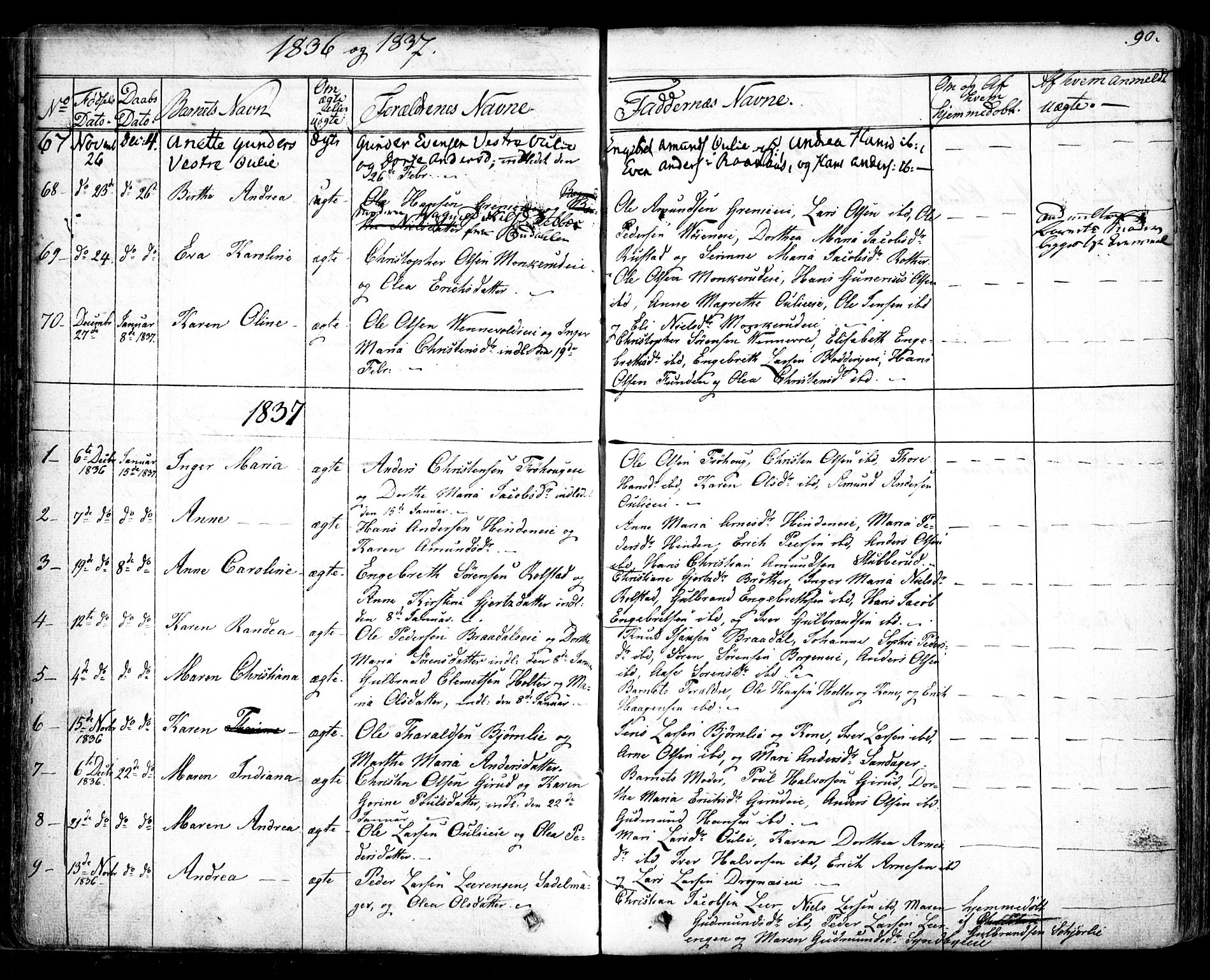 Nes prestekontor Kirkebøker, AV/SAO-A-10410/F/Fa/L0006: Parish register (official) no. I 6, 1833-1845, p. 90