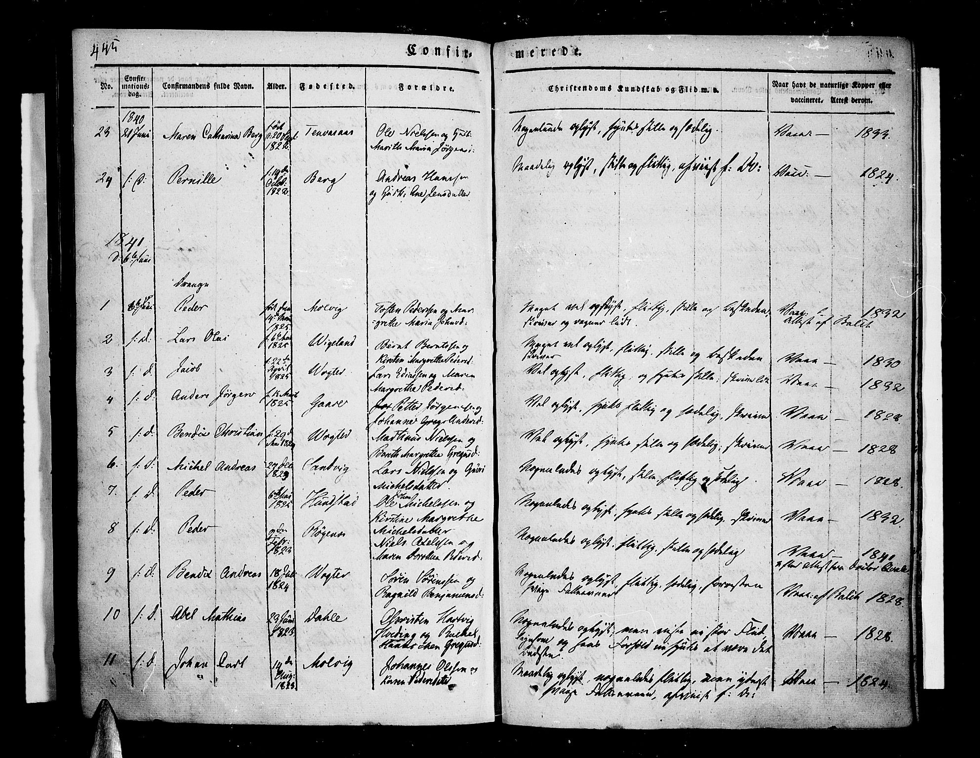 Kvæfjord sokneprestkontor, AV/SATØ-S-1323/G/Ga/Gaa/L0003kirke: Parish register (official) no. 3, 1830-1857, p. 445