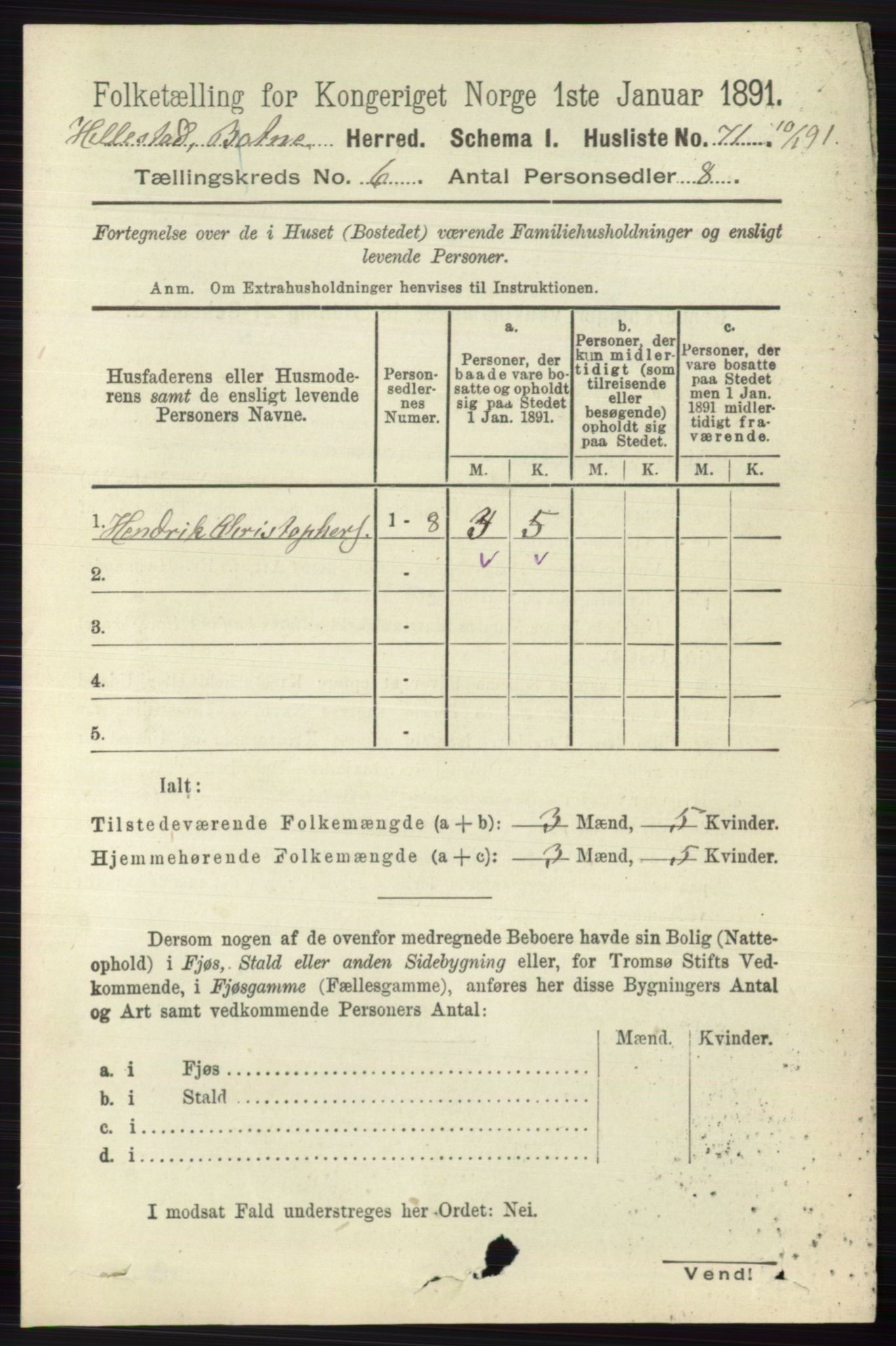 RA, 1891 census for 0715 Botne, 1891, p. 2287