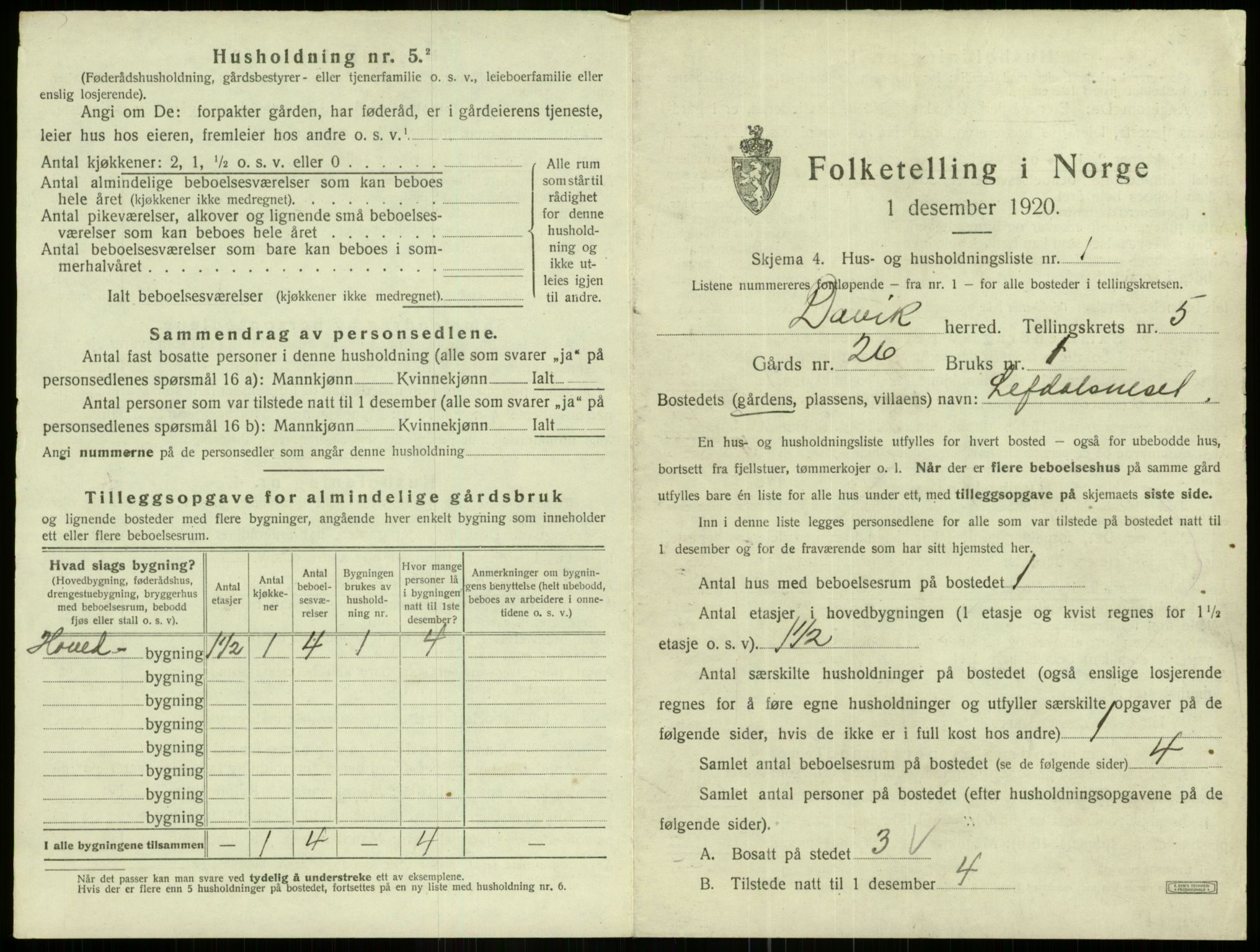 SAB, 1920 census for Davik, 1920, p. 340