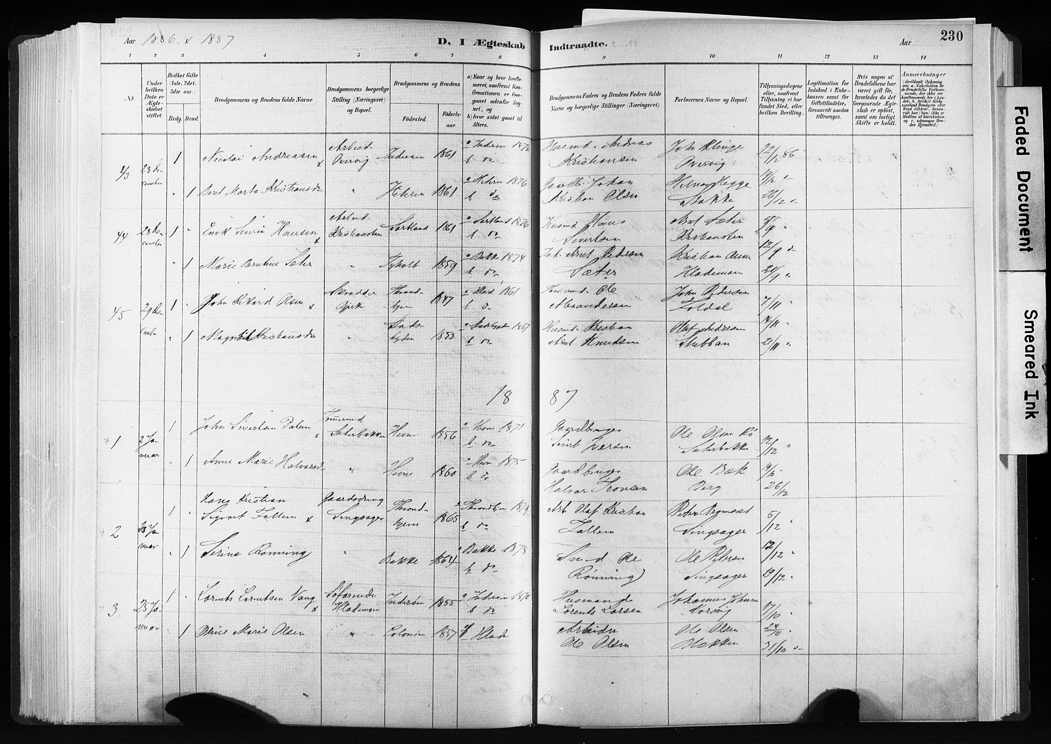 Ministerialprotokoller, klokkerbøker og fødselsregistre - Sør-Trøndelag, SAT/A-1456/606/L0300: Parish register (official) no. 606A15, 1886-1893, p. 230