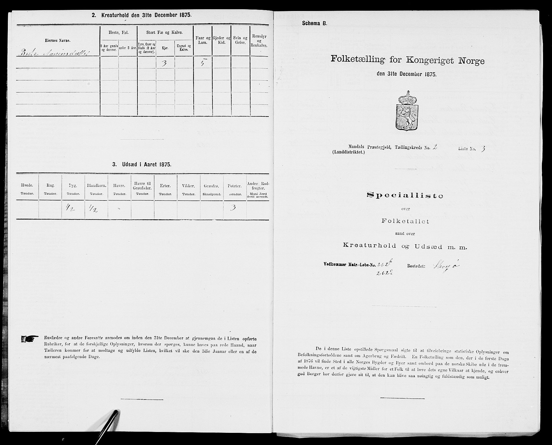 SAK, 1875 census for 1019L Mandal/Halse og Harkmark, 1875, p. 222