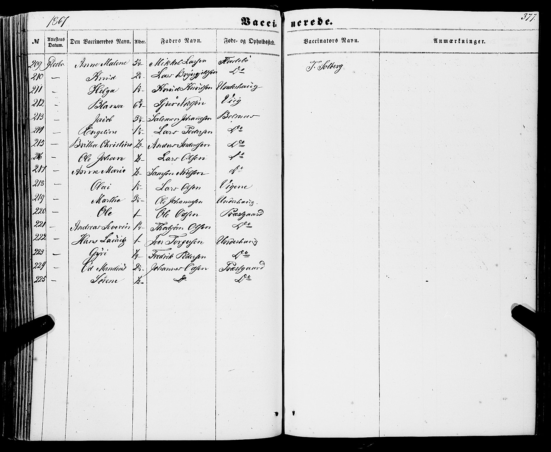 Strandebarm sokneprestembete, AV/SAB-A-78401/H/Haa: Parish register (official) no. A 8, 1858-1872, p. 377