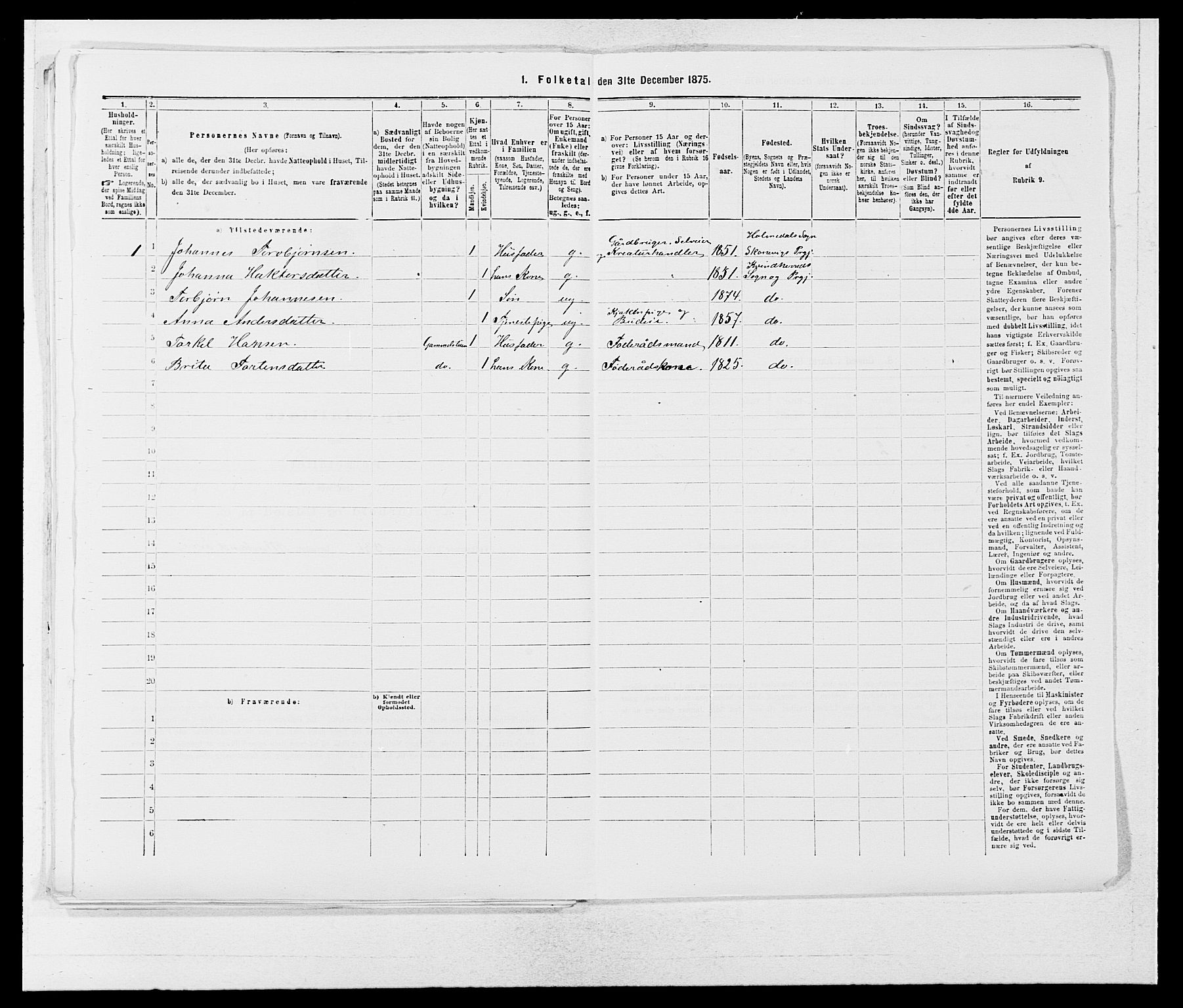 SAB, 1875 census for 1224P Kvinnherad, 1875, p. 1198