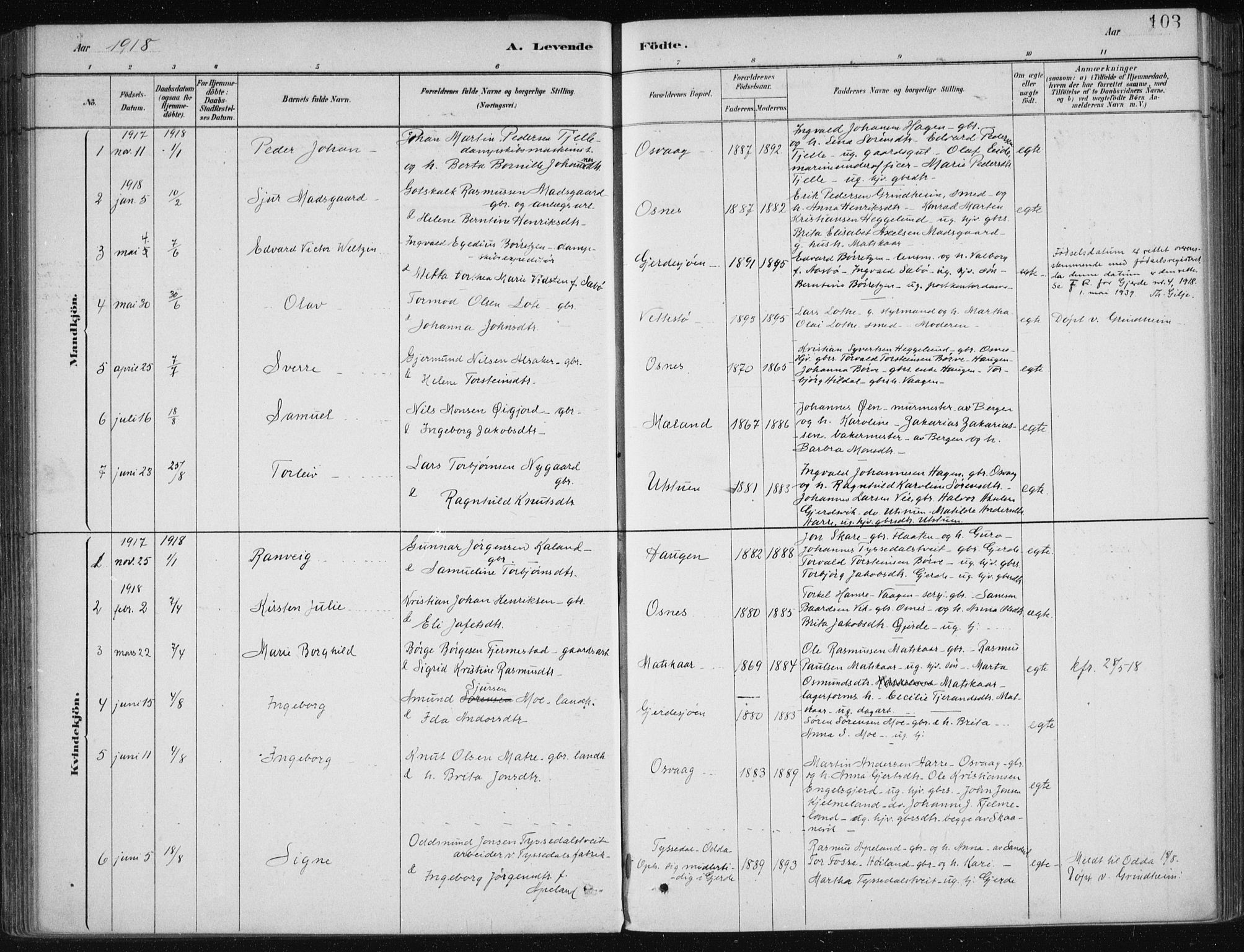 Etne sokneprestembete, AV/SAB-A-75001/H/Haa: Parish register (official) no. C  1, 1879-1919, p. 103