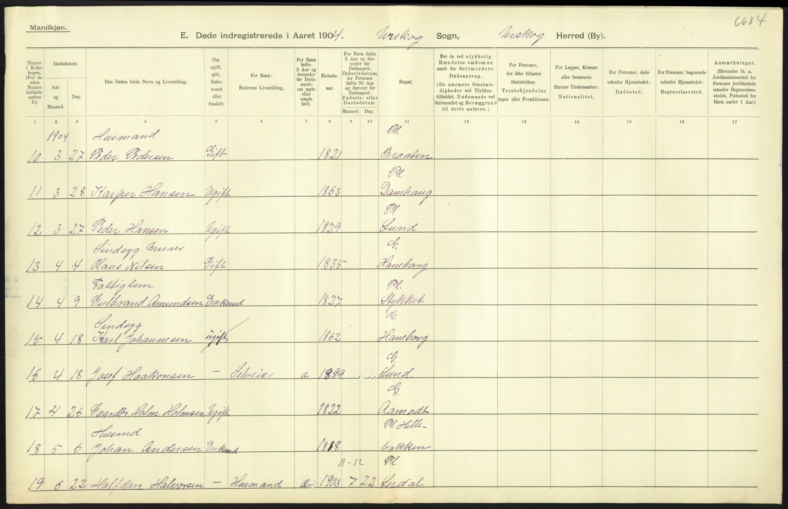 Statistisk sentralbyrå, Sosiodemografiske emner, Befolkning, AV/RA-S-2228/D/Df/Dfa/Dfab/L0002: Akershus amt: Fødte, gifte, døde, 1904, p. 599