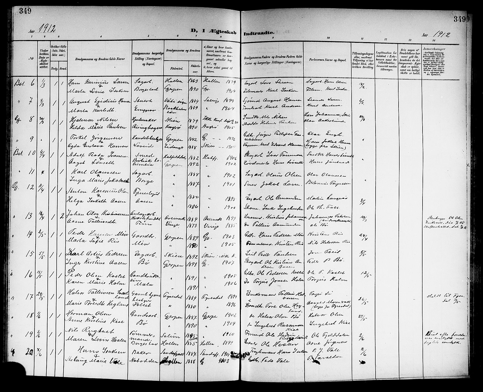 Gjerpen kirkebøker, SAKO/A-265/G/Ga/L0003: Parish register (copy) no. I 3, 1901-1919, p. 349