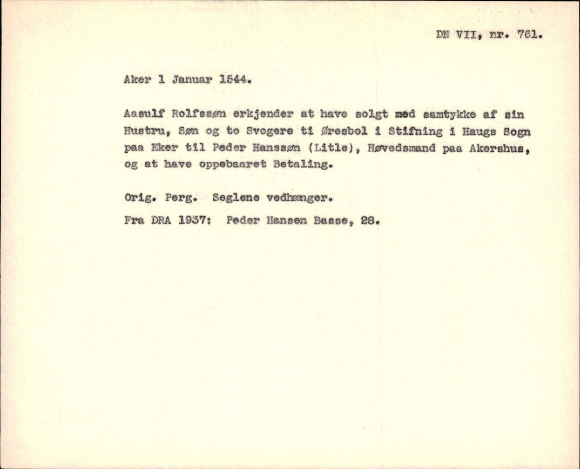 Riksarkivets diplomsamling, AV/RA-EA-5965/F35/F35f/L0002: Regestsedler: Diplomer fra DRA 1937 og 1996, p. 257