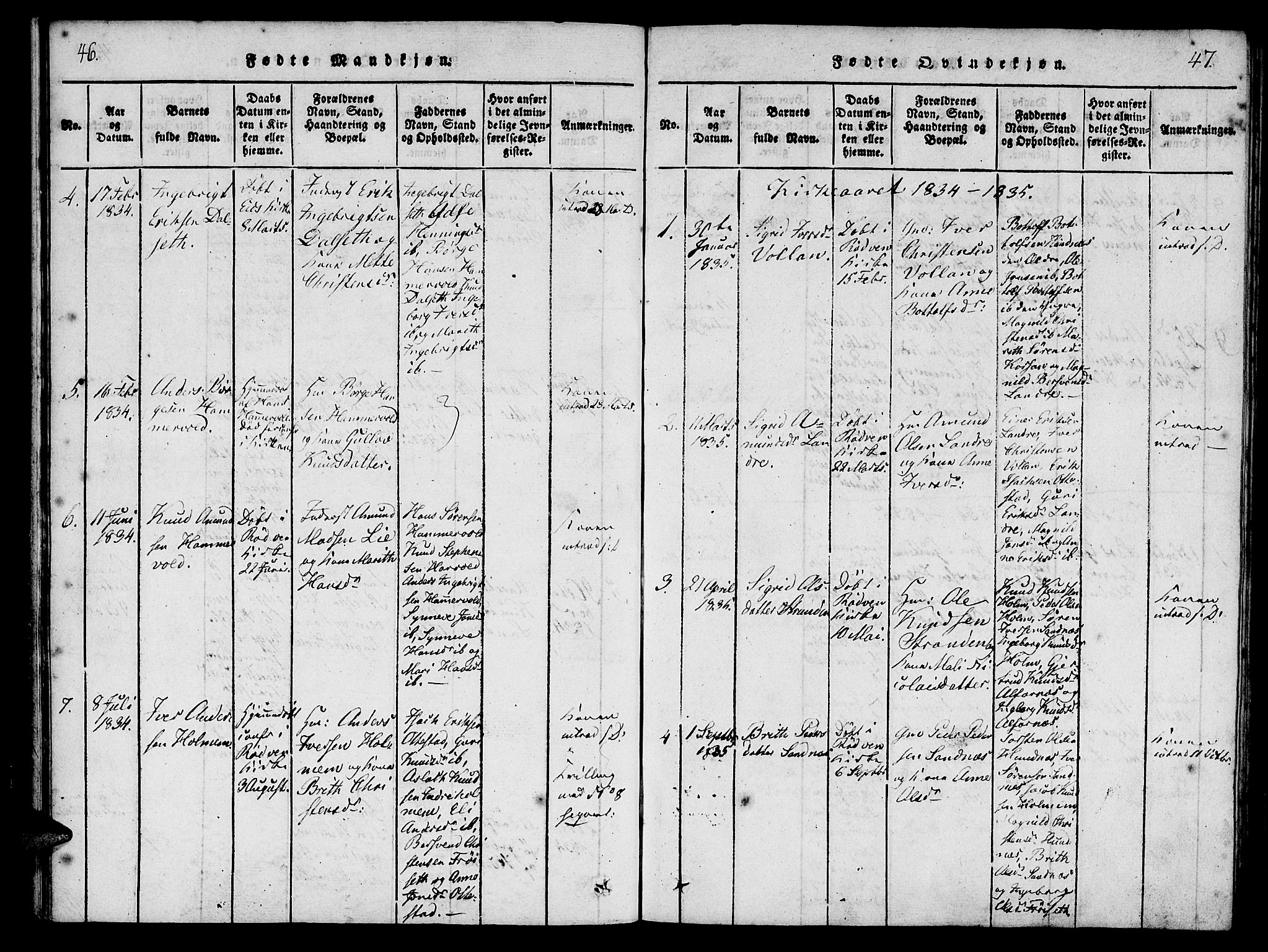 Ministerialprotokoller, klokkerbøker og fødselsregistre - Møre og Romsdal, SAT/A-1454/548/L0612: Parish register (official) no. 548A01, 1818-1846, p. 46-47