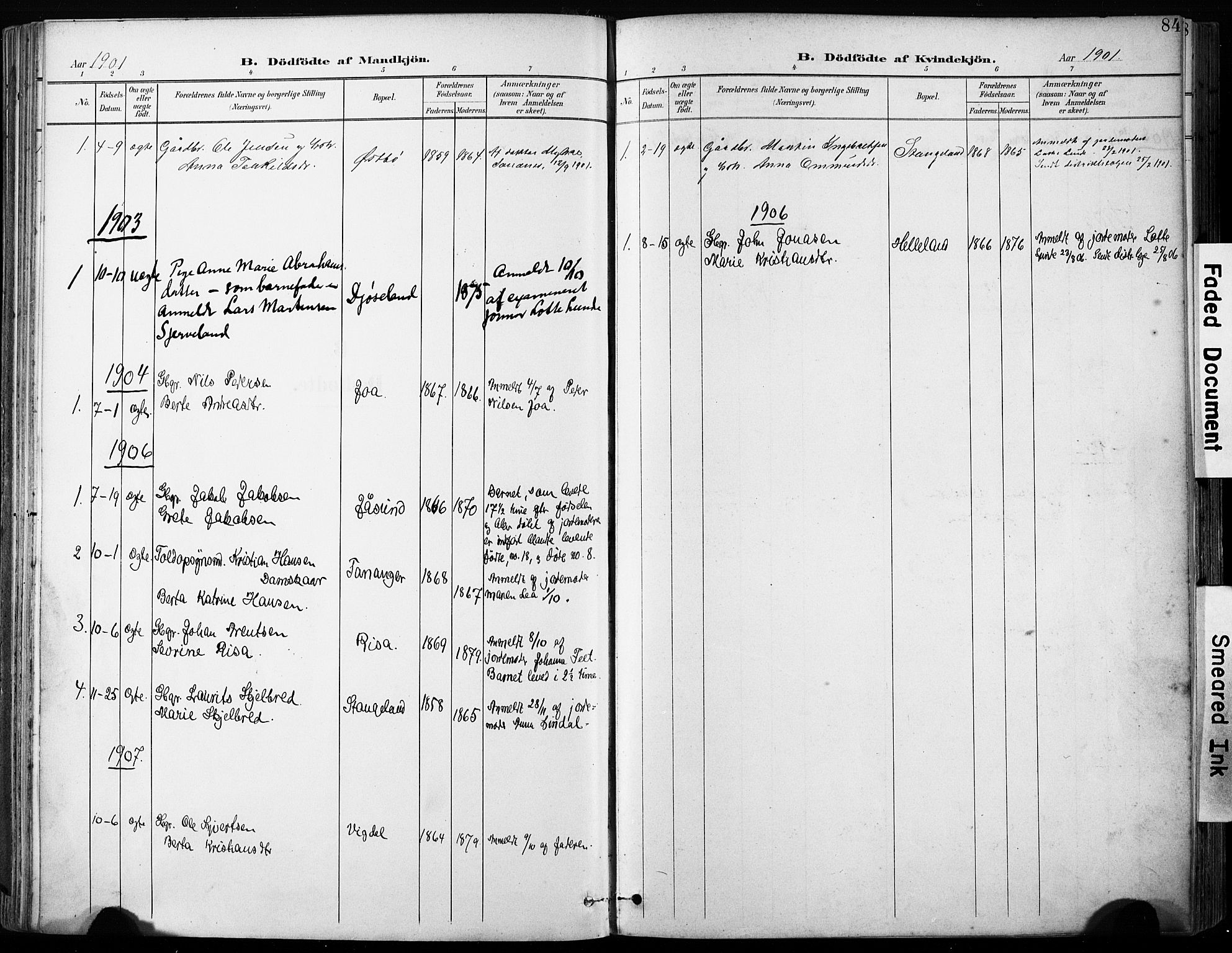 Håland sokneprestkontor, SAST/A-101802/001/30BA/L0013: Parish register (official) no. A 12, 1901-1913, p. 84