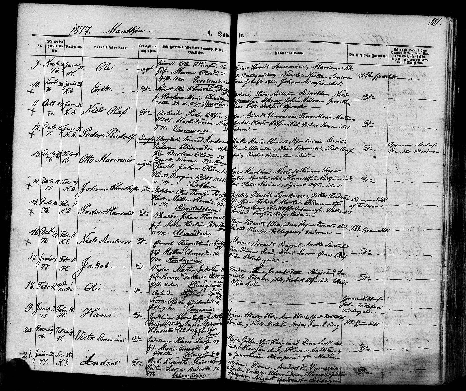 Eiker kirkebøker, SAKO/A-4/F/Fa/L0017: Parish register (official) no. I 17, 1869-1877, p. 181