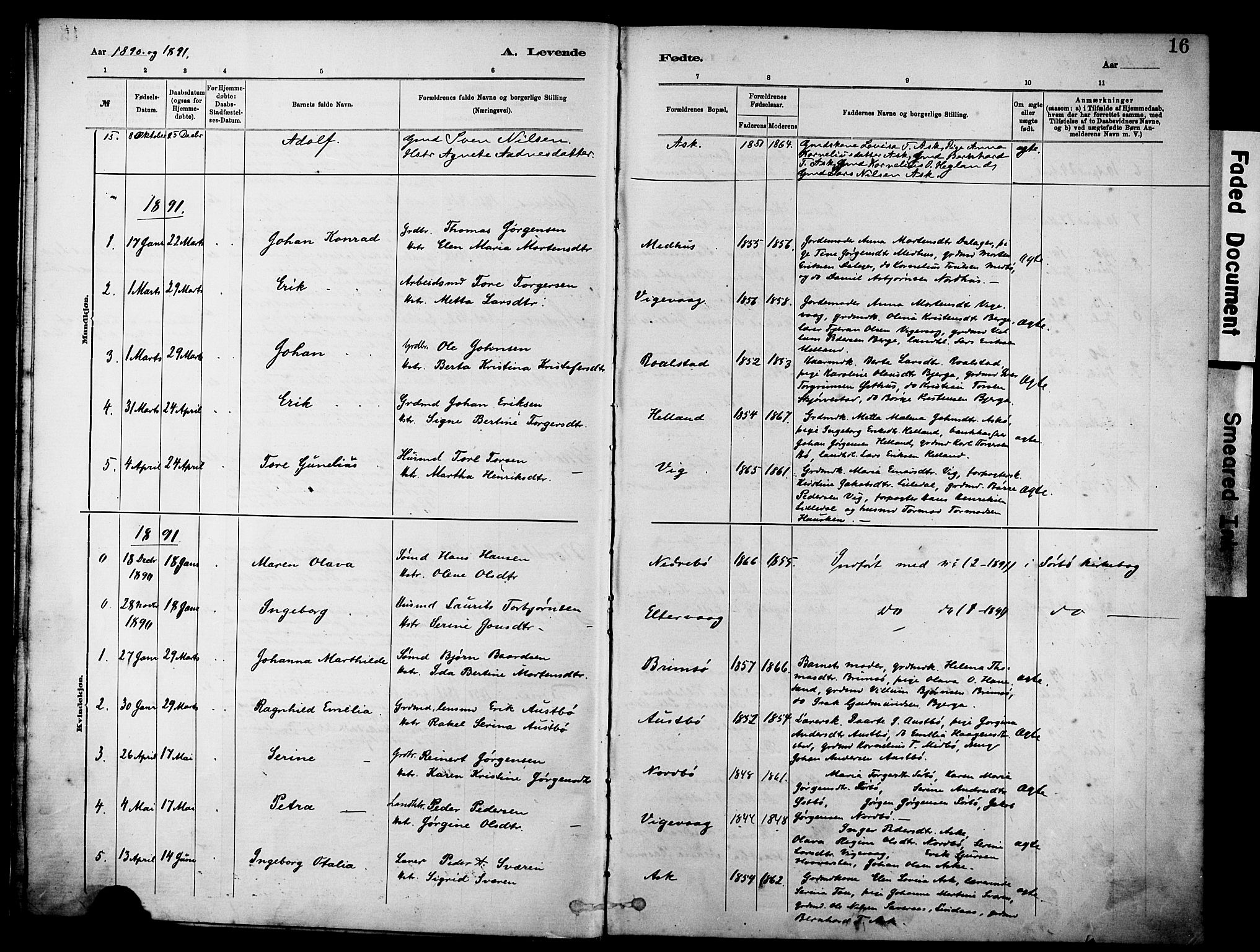 Rennesøy sokneprestkontor, AV/SAST-A -101827/H/Ha/Haa/L0012: Parish register (official) no. A 13, 1885-1917, p. 16