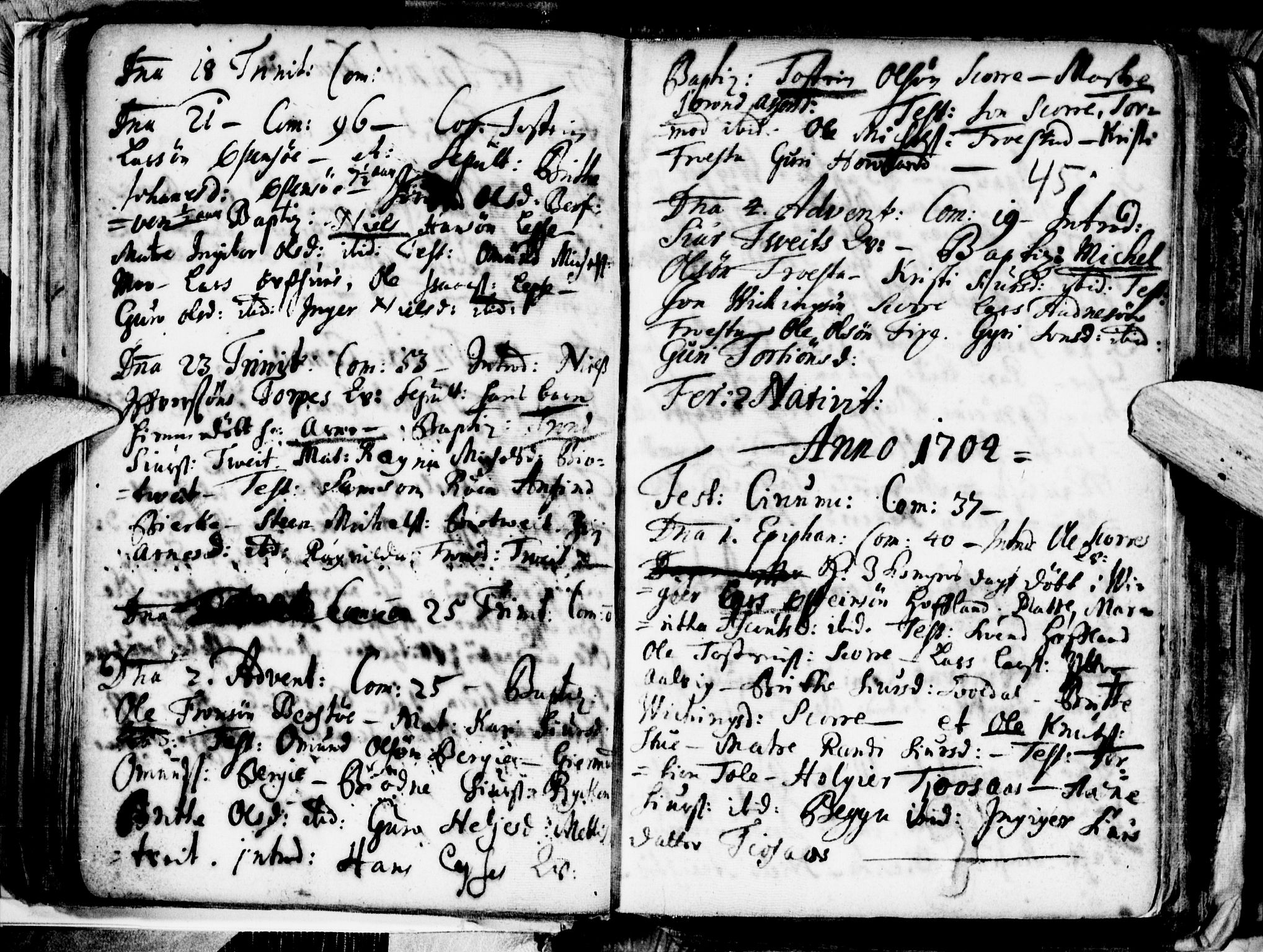 Kvam sokneprestembete, AV/SAB-A-76201/H/Haa: Parish register (official) no. A 1, 1690-1741, p. 45